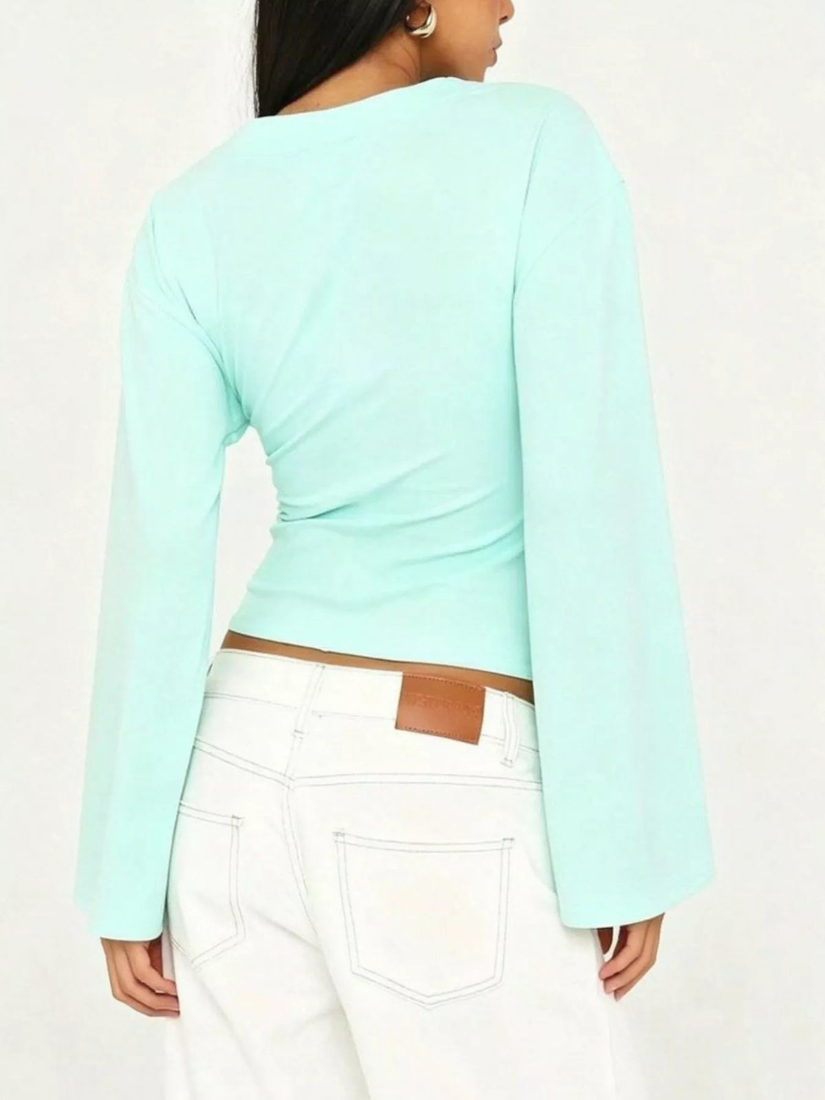 V-Neck Flare Sleeve Blouse - Lilixa.store