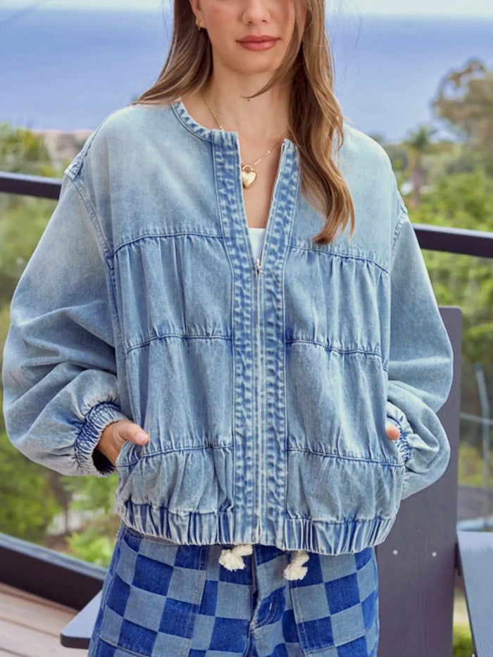 Washed Zip Up Denim Jacket
