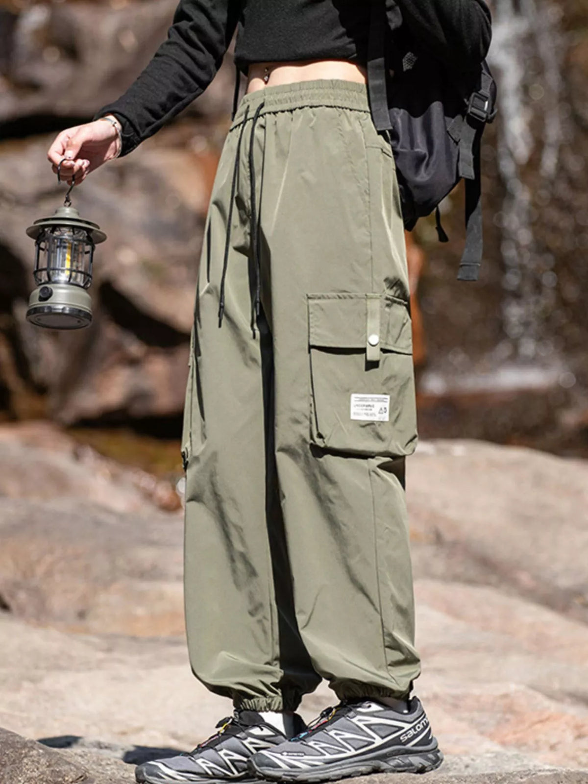 Men's Plus Size Loose Fit Cargo Pants in Military Green