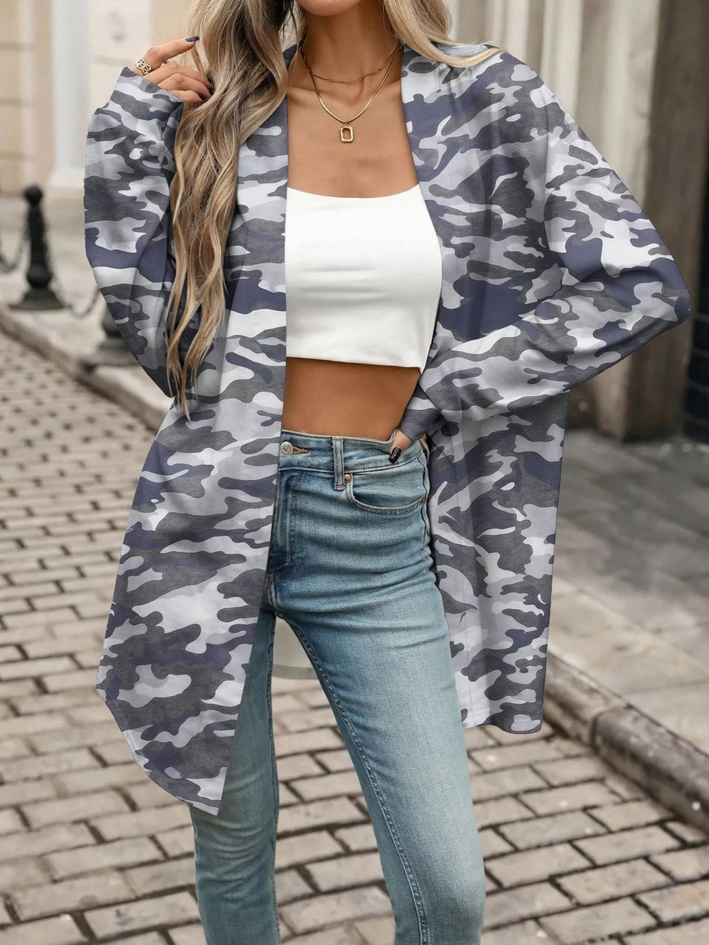 Printed Open Front Cardigan - Lilixa.store
