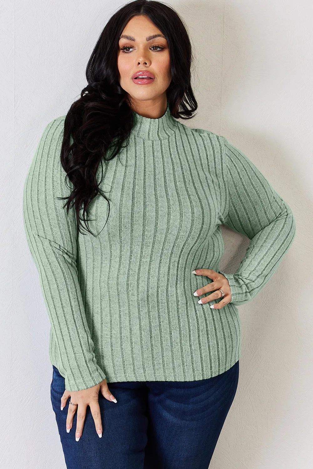 Basic Bae Full Size Ribbed Mock Neck Long Sleeve T-Shirt - Lilixa.store