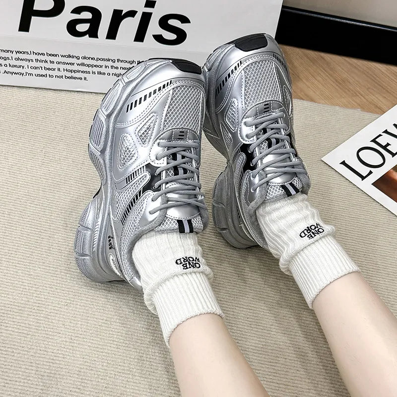 Lace Up Platform Athletic Shoes - Lilixa.store