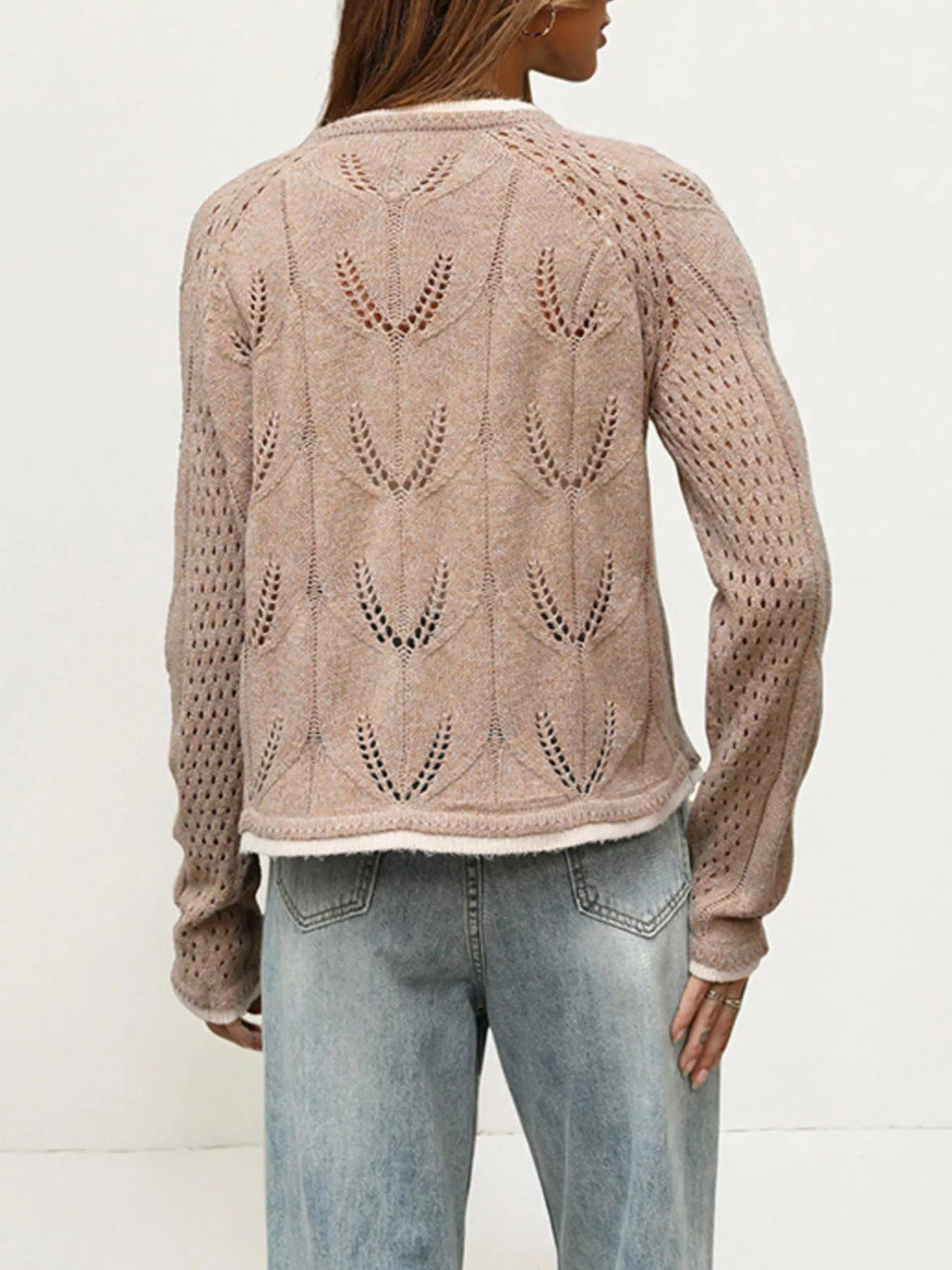 Hollow-Out Knit Button-Down Cardigan - Lilixa.store