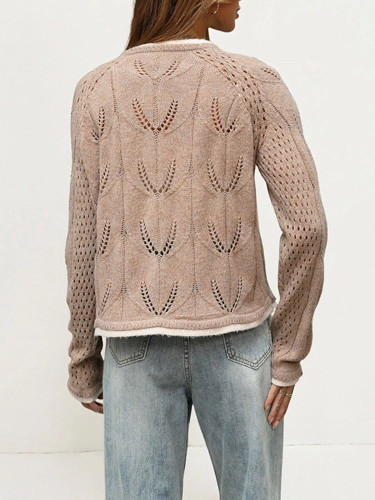 Hollow-Out Knit Button-Down Cardigan - Lilixa.store