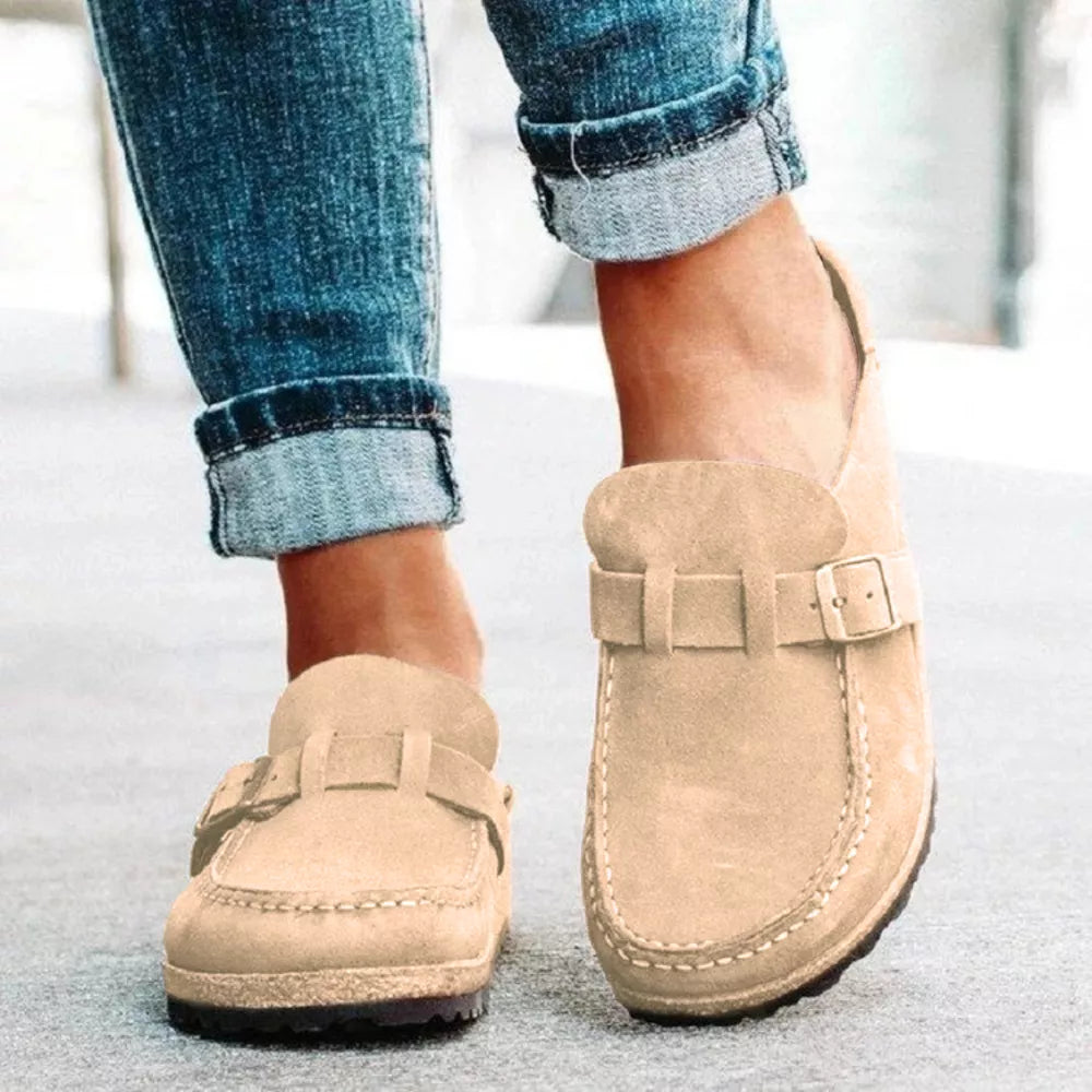 Round Toe Low Heel Buckle Loafers - Lilixa.store
