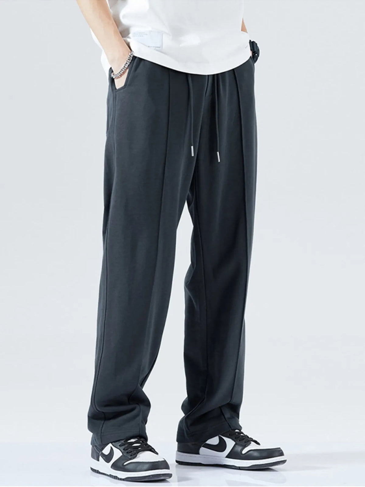 Men's Full Size Casual Drawstring Wide Leg Sweatpants Plus Size in Deep Sea Gray
