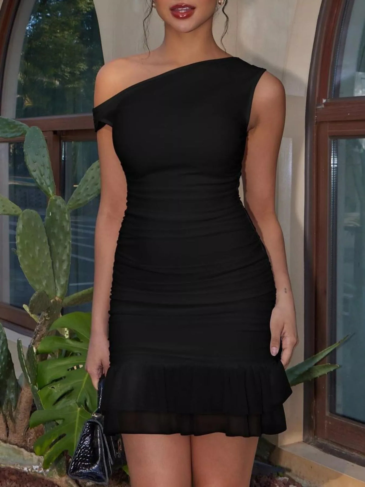 Ruffled Single Shoulder Mini Dress - Lilixa.store