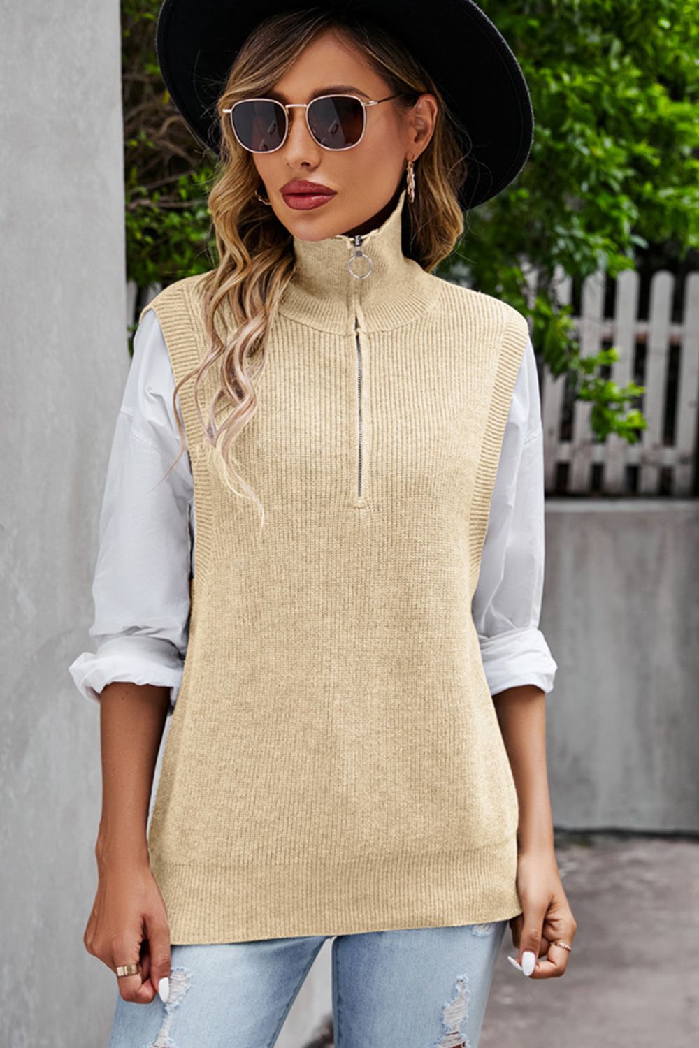 Quarter-Zip Ribbed Sweater Vest, view 5