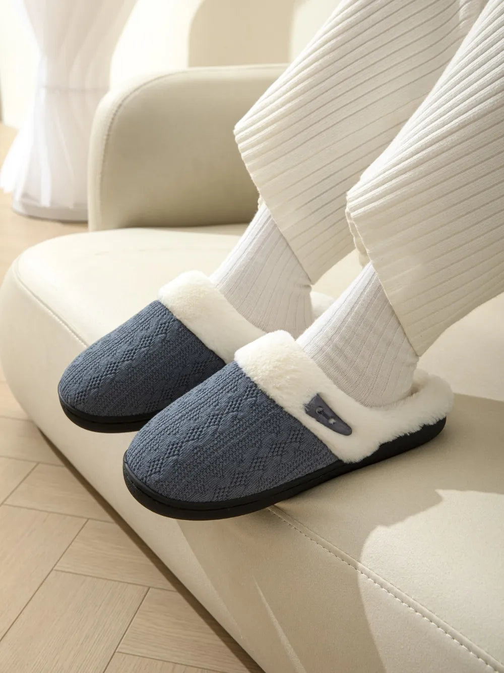 Horn Buckle Furry Texture Flat Slippers - Lilixa.store