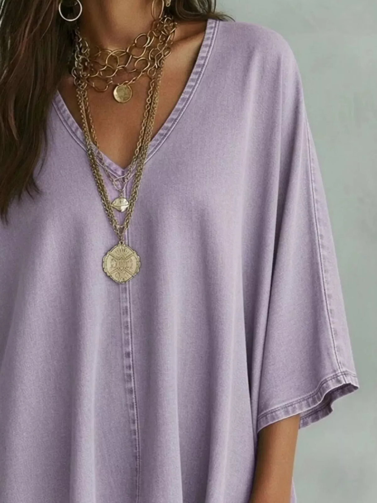 V-Neck Batwing Sleeve T-Shirt - Lilixa.store