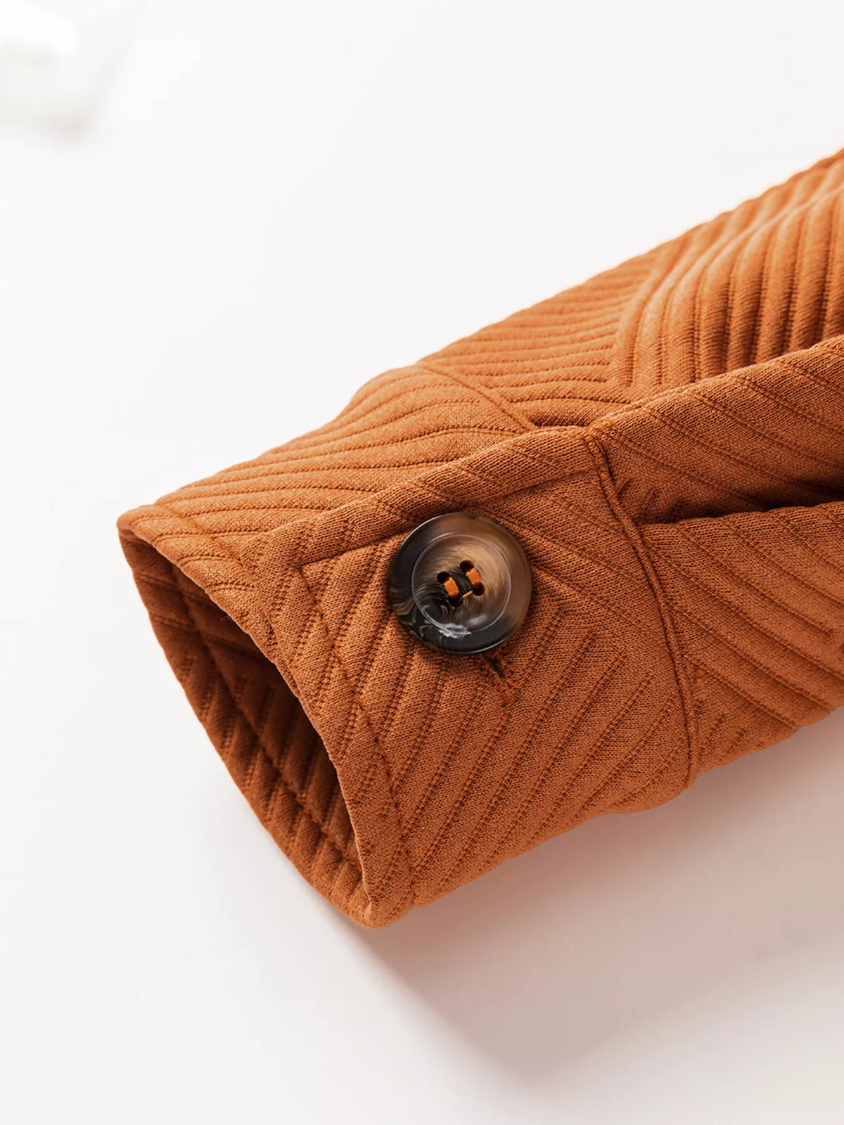Textured Collared Drop Shoulder Buttoned Front Coat in Caramel, view 7