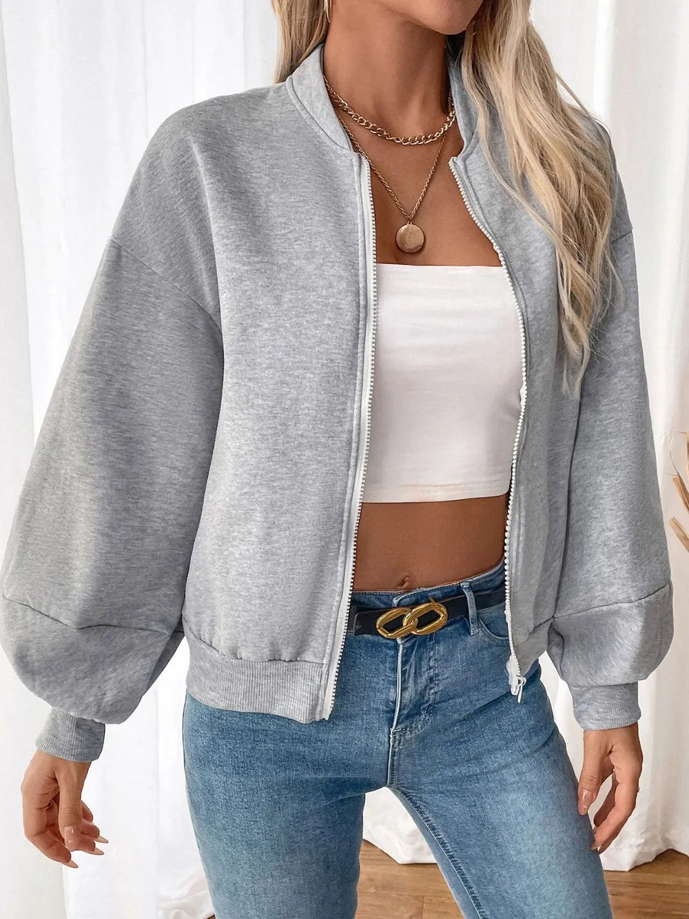 Perfee Zip Up Long Sleeve Sweatshirt - Lilixa.store