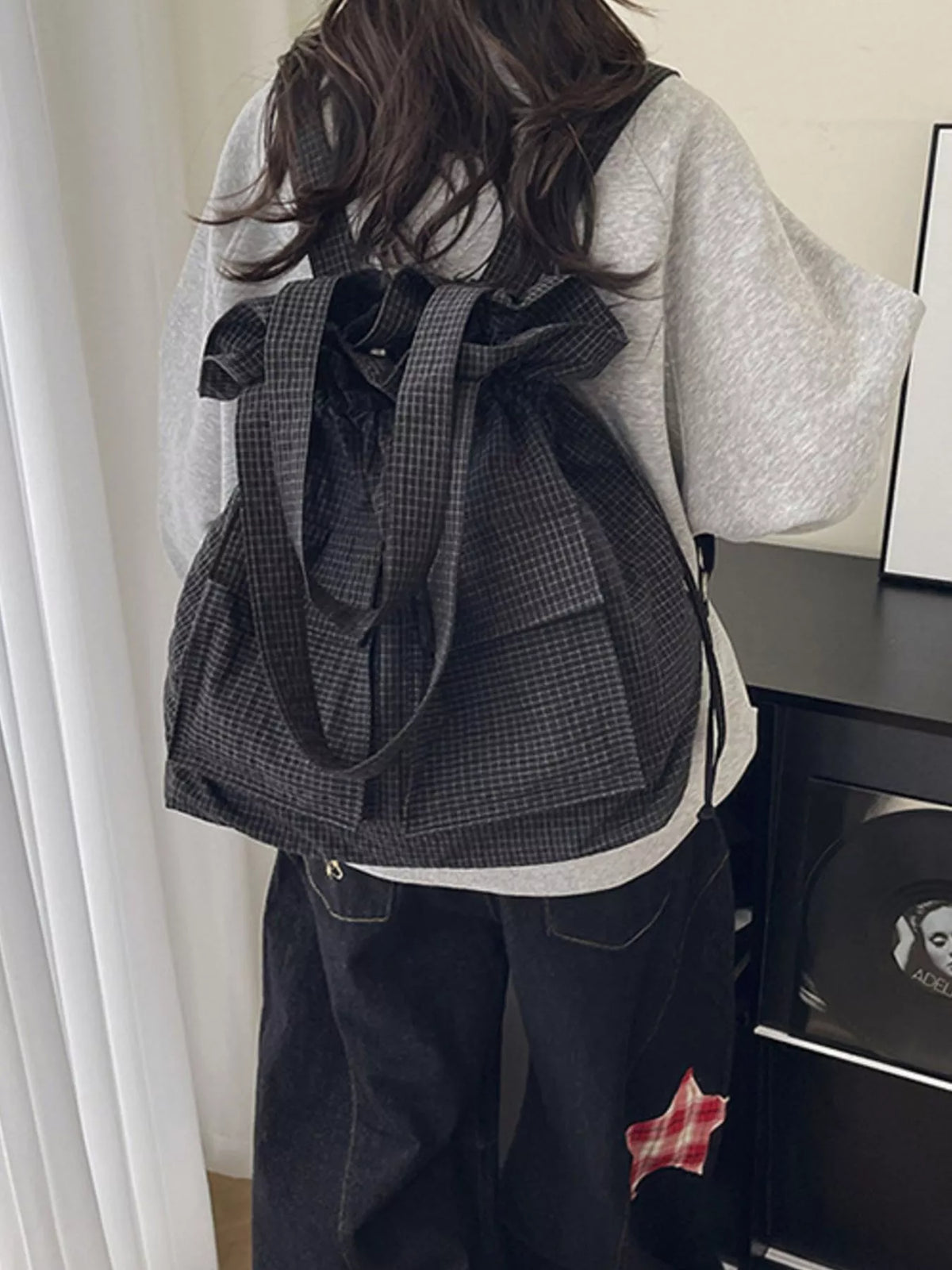 Convertible Plaid Drawstring Backpack Bag - Lilixa.store