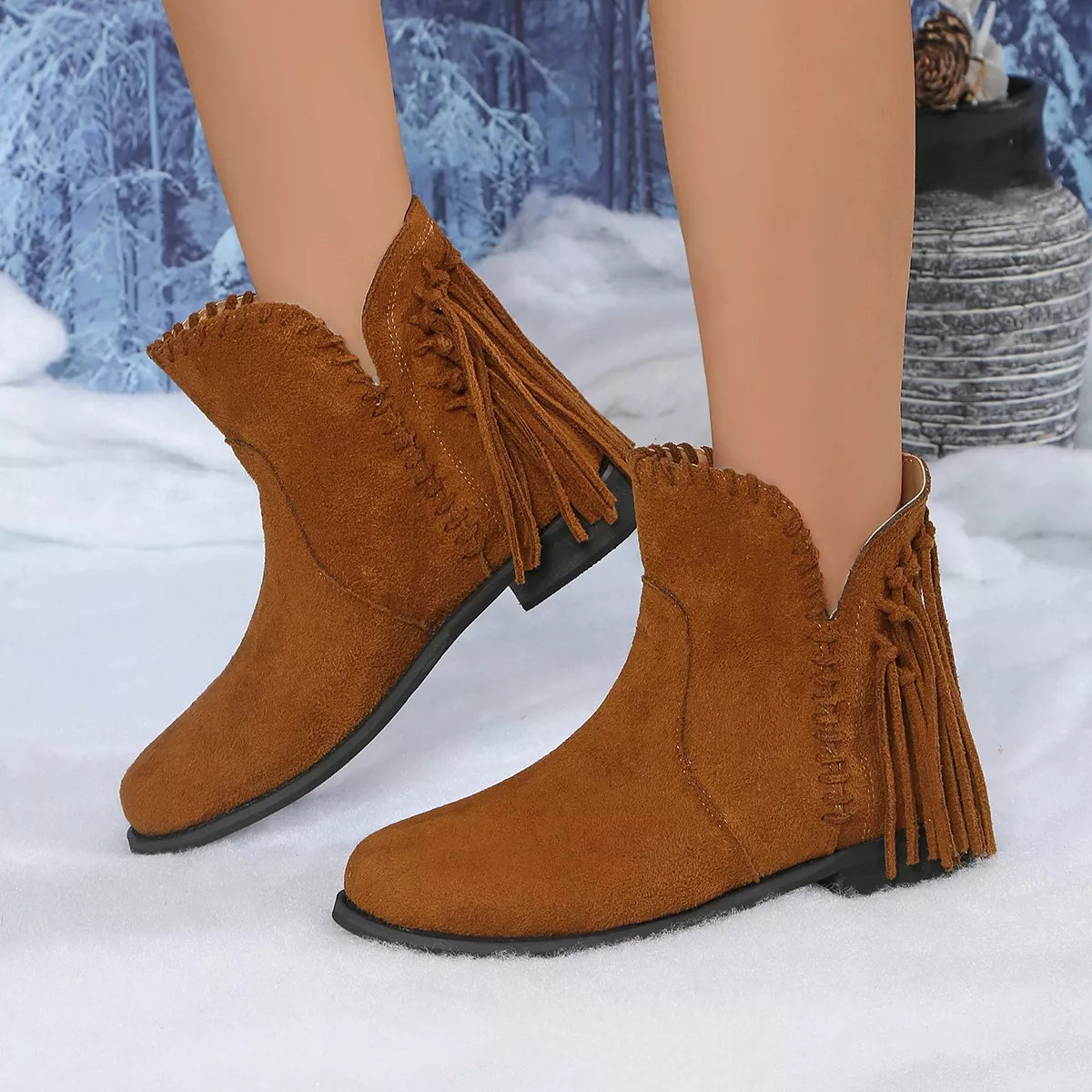 Fringe Point Toe Ankle Boots - Lilixa.store
