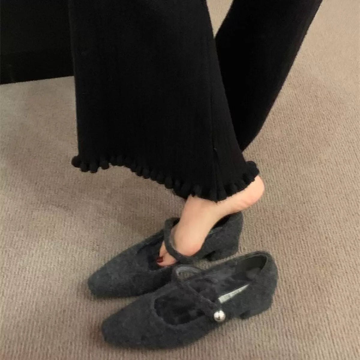 Elegant Block Heel Mary Jane Loafers in Dark Gray