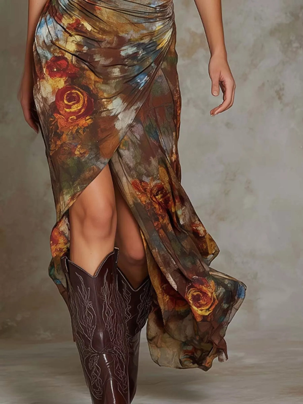 Floral Print Ruched Wrap Midi Dress - Lilixa.store