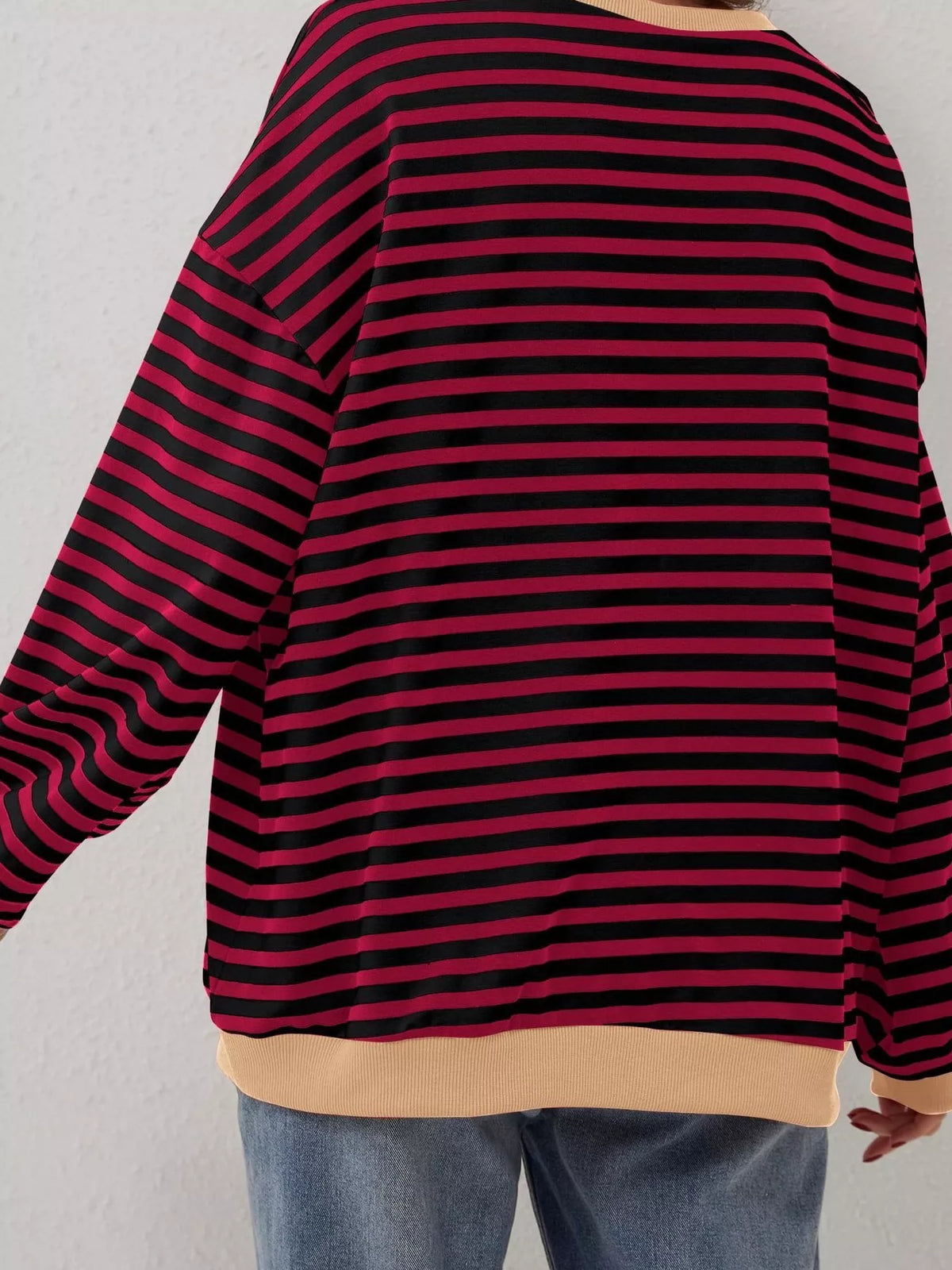 Striped Contrast Trim Oversized Sweatshirt - Lilixa.store