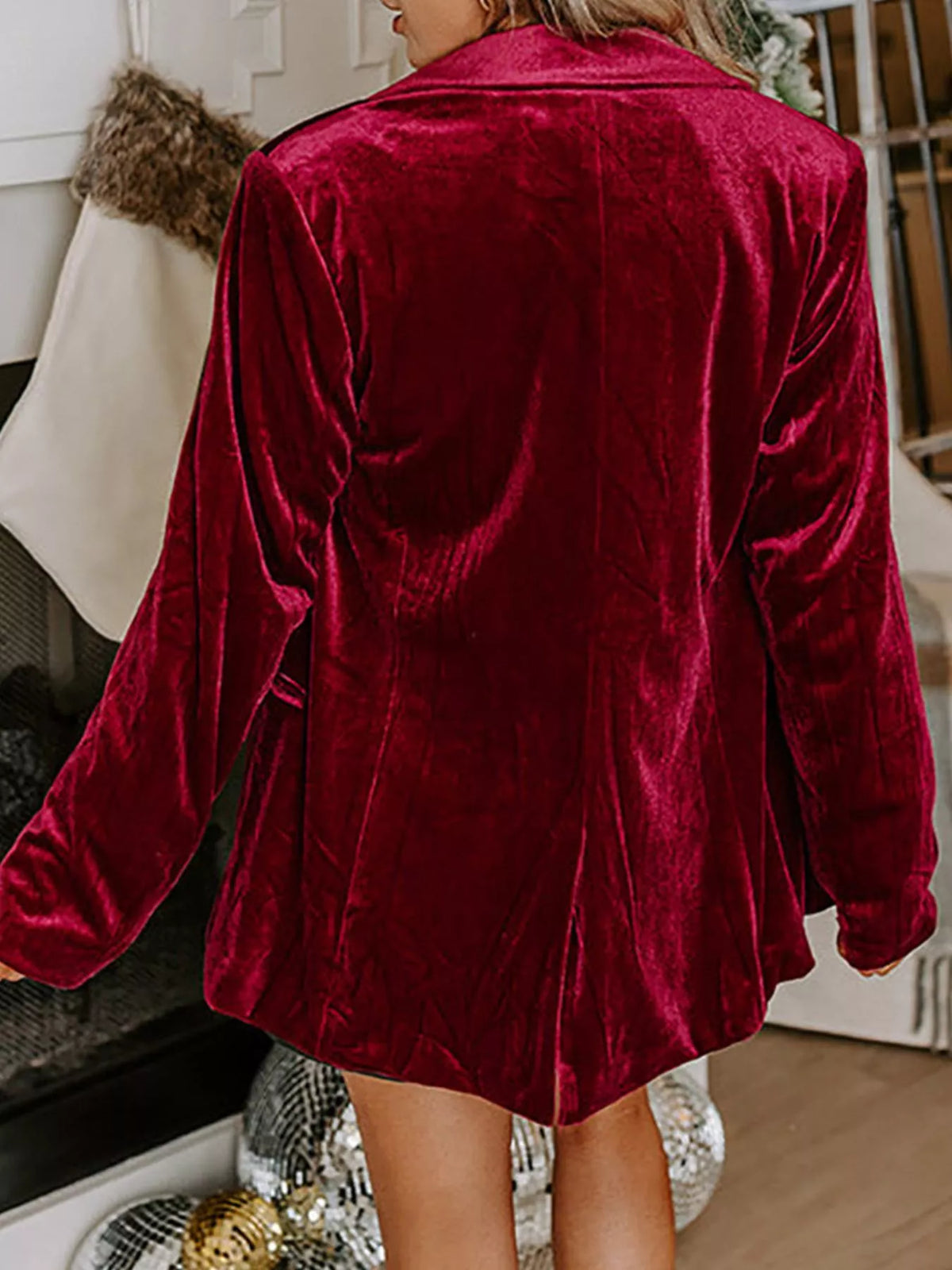 Velvet Lapel Collar Button Up Blazer - Lilixa.store