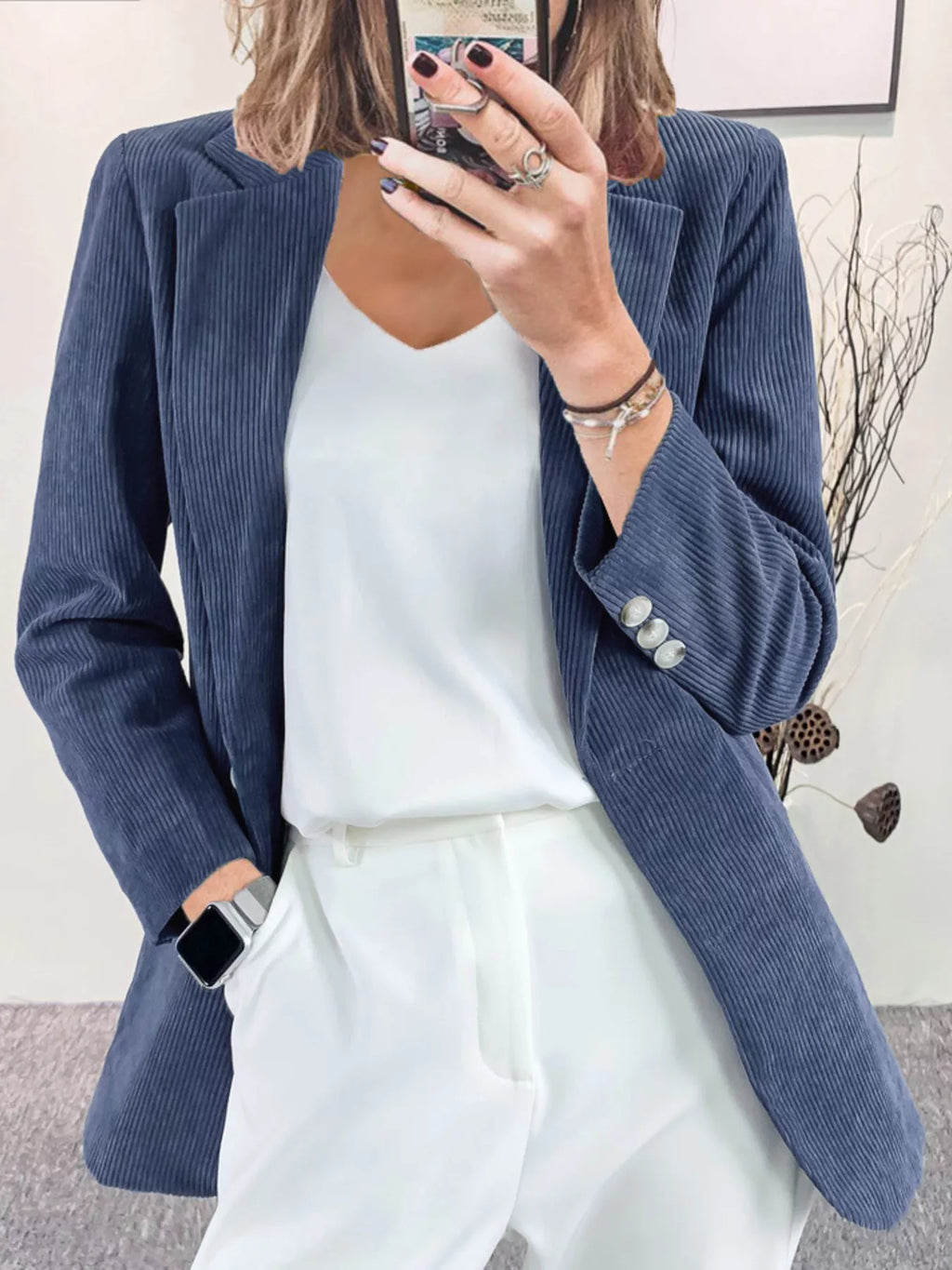 Corduroy Lapel Collar Casual Blazer - Lilixa.store