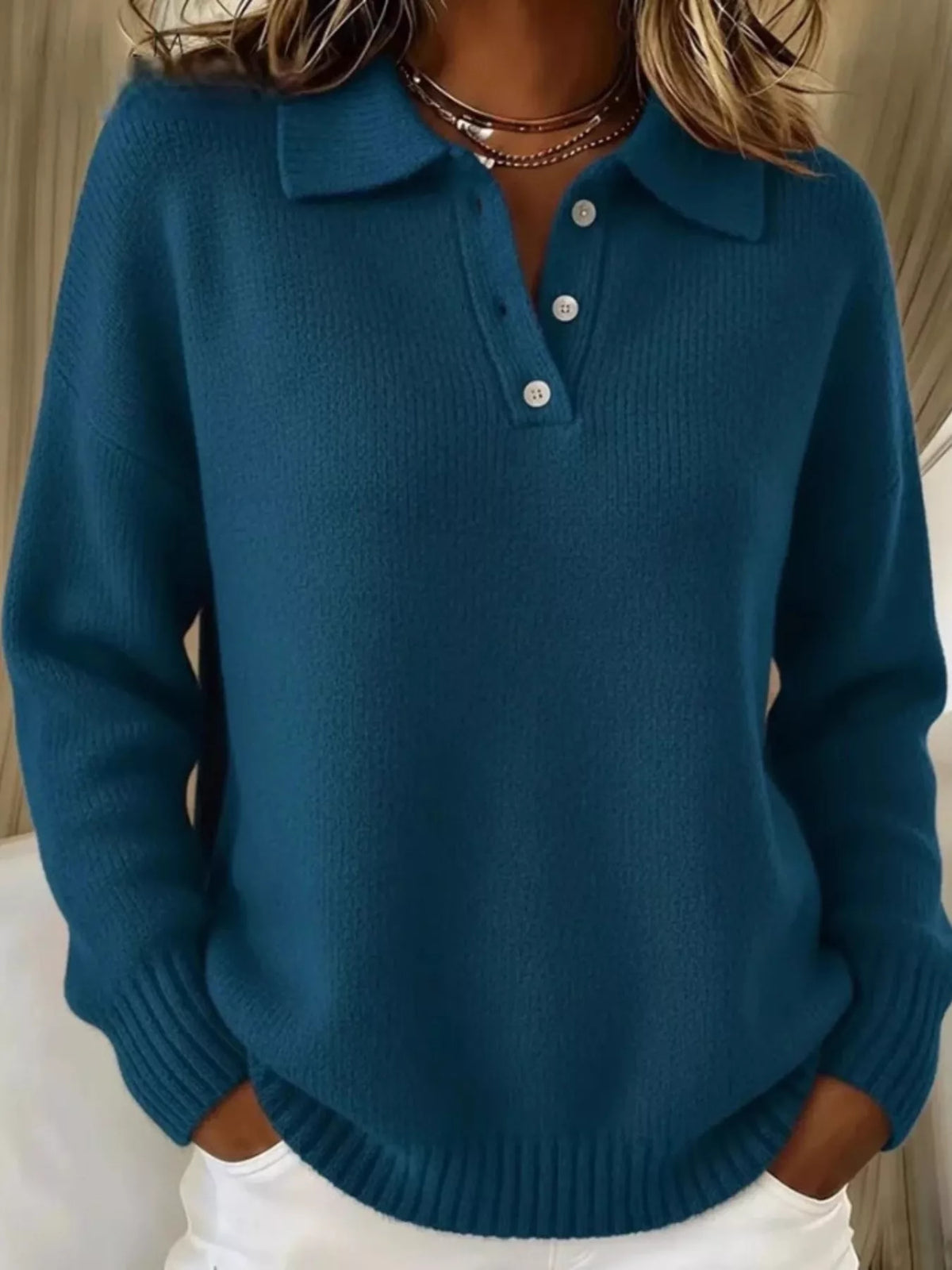 Full Size Button Detail Dropped Shoulder Sweater Plus Size