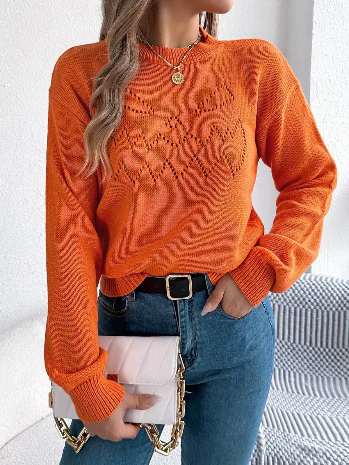 Halloween Pumpkin Face Knit Top in Orange