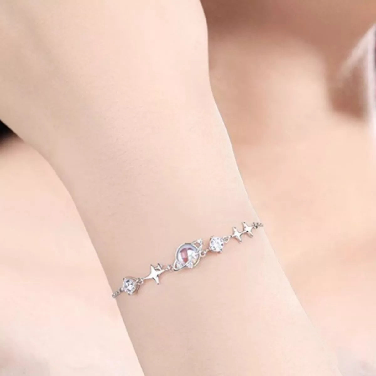 925 Sterling Silver Zircon Star Adjustable Bracelet - Lilixa.store