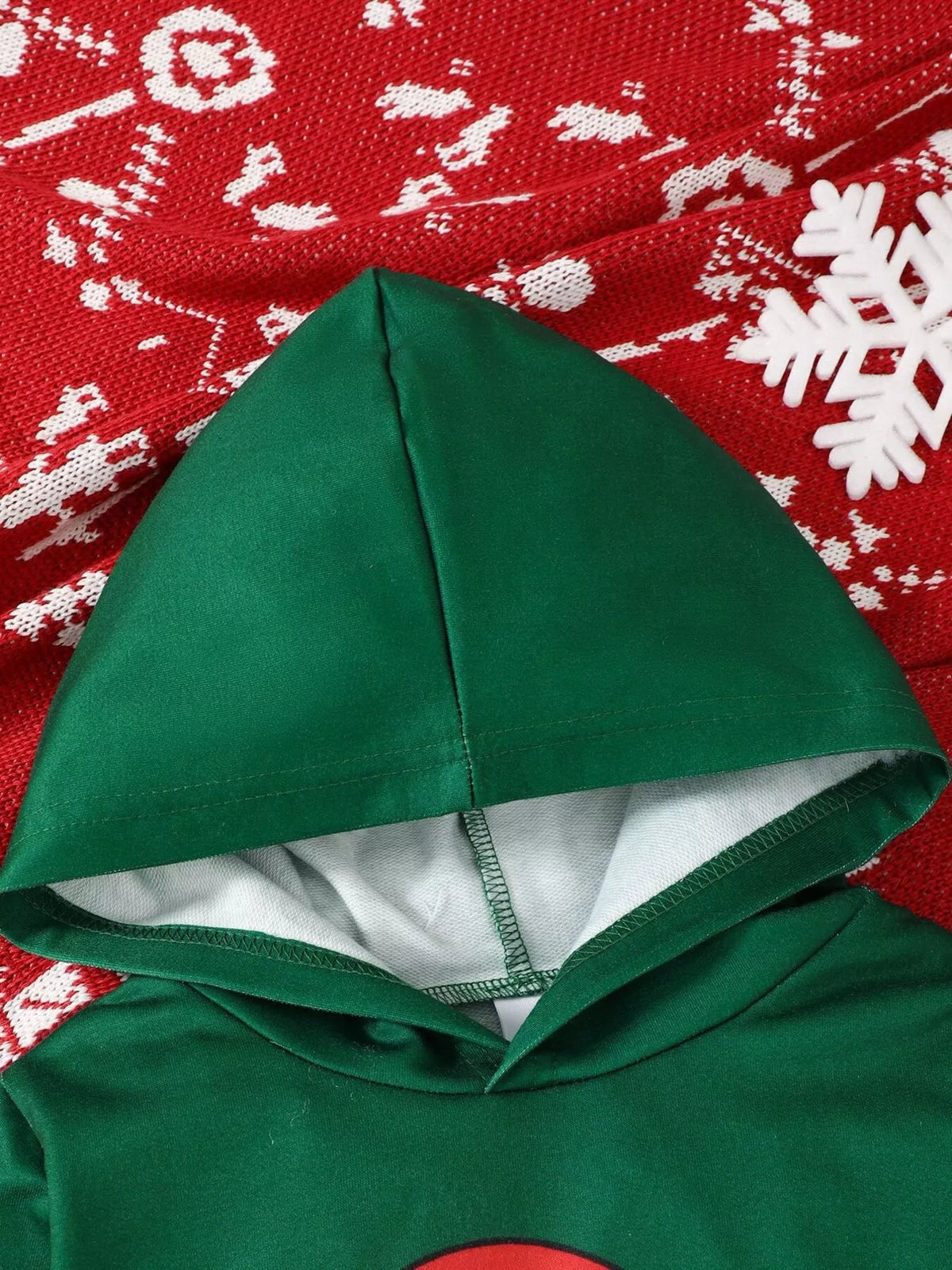 Children's Christmas Santa Claus Graphic Hooded Sweatshirt and Pants Set in Green, view 2