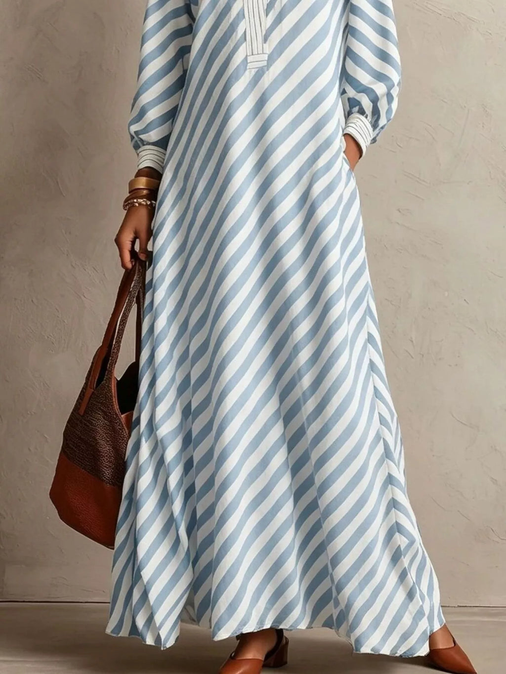 Striped Long Sleeves Maxi Dress - Lilixa.store