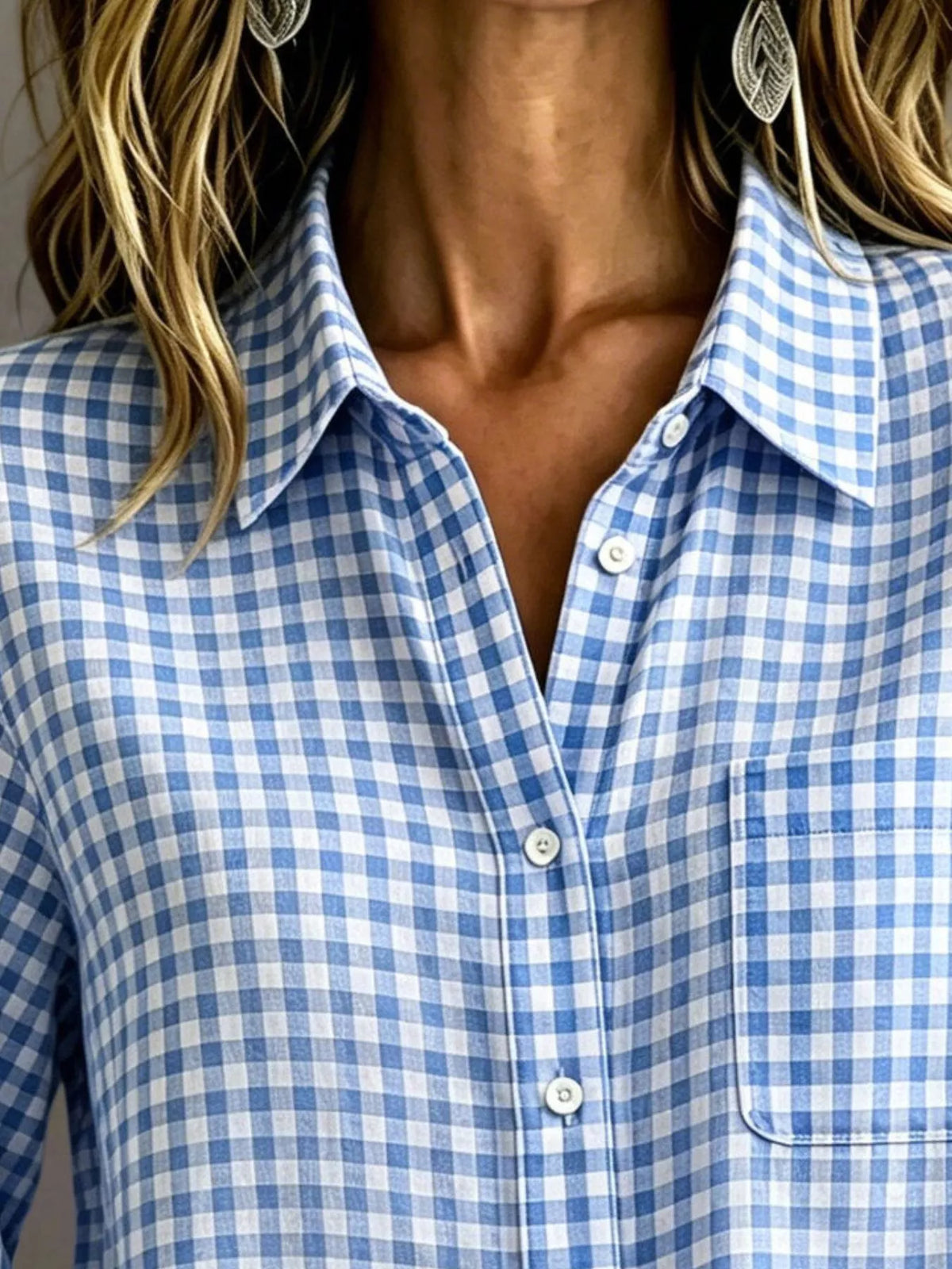 Gingham Button-Down Long Sleeve Shirt