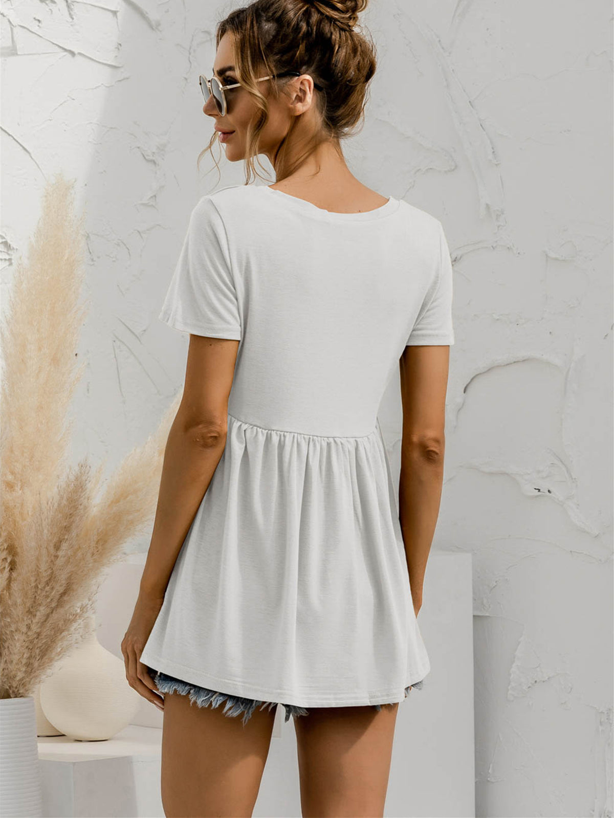 V-Neck Short Sleeve Babydoll Top, view 6
