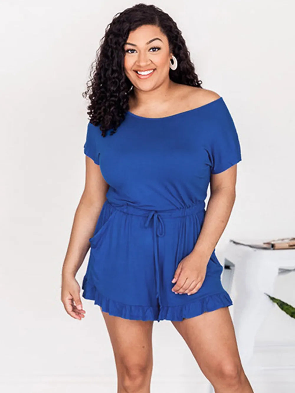 Ruffled Boat Neck Short Sleeve Romper - Lilixa.store
