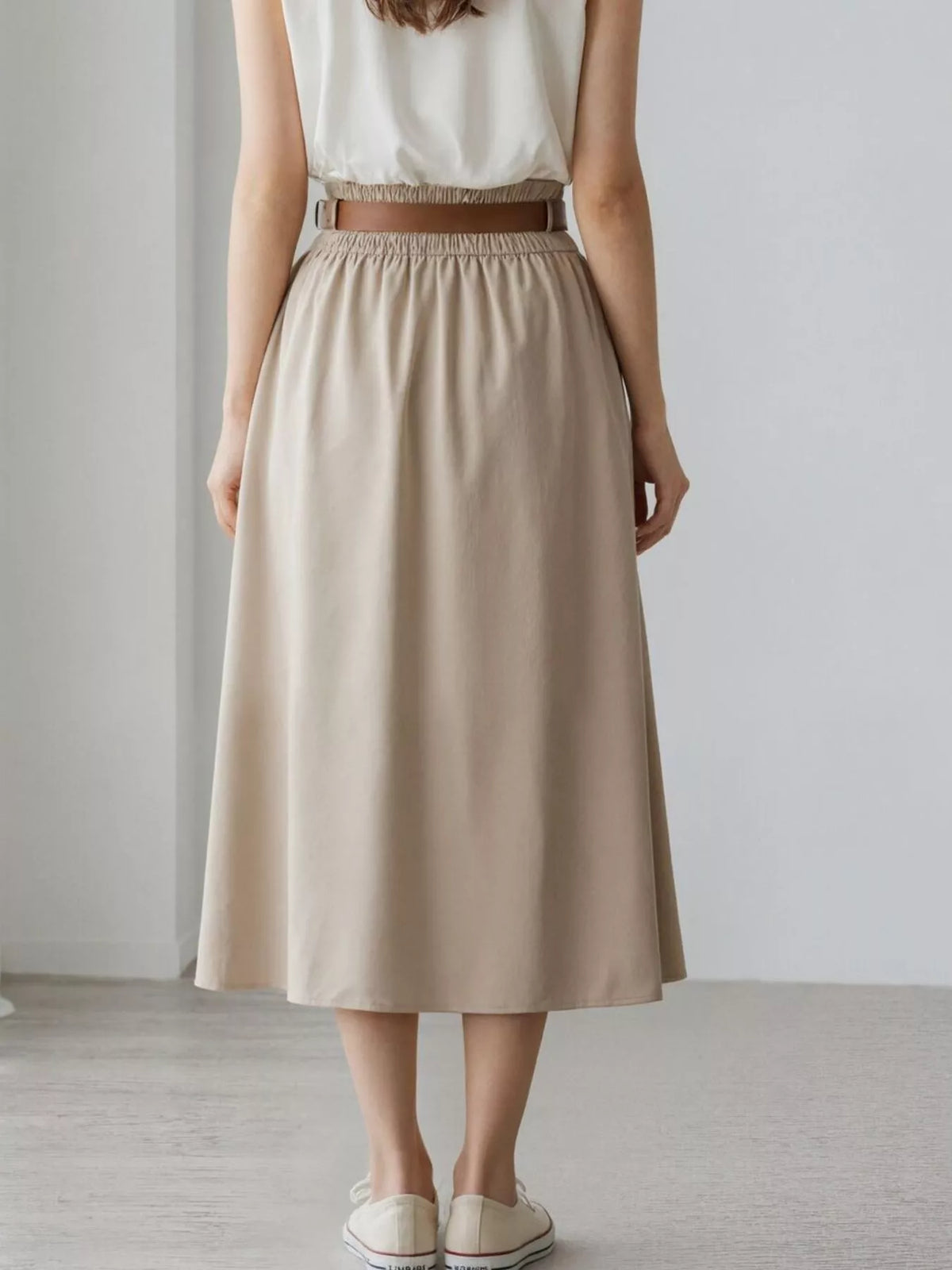 High-Waisted A-Line Midi Skirt