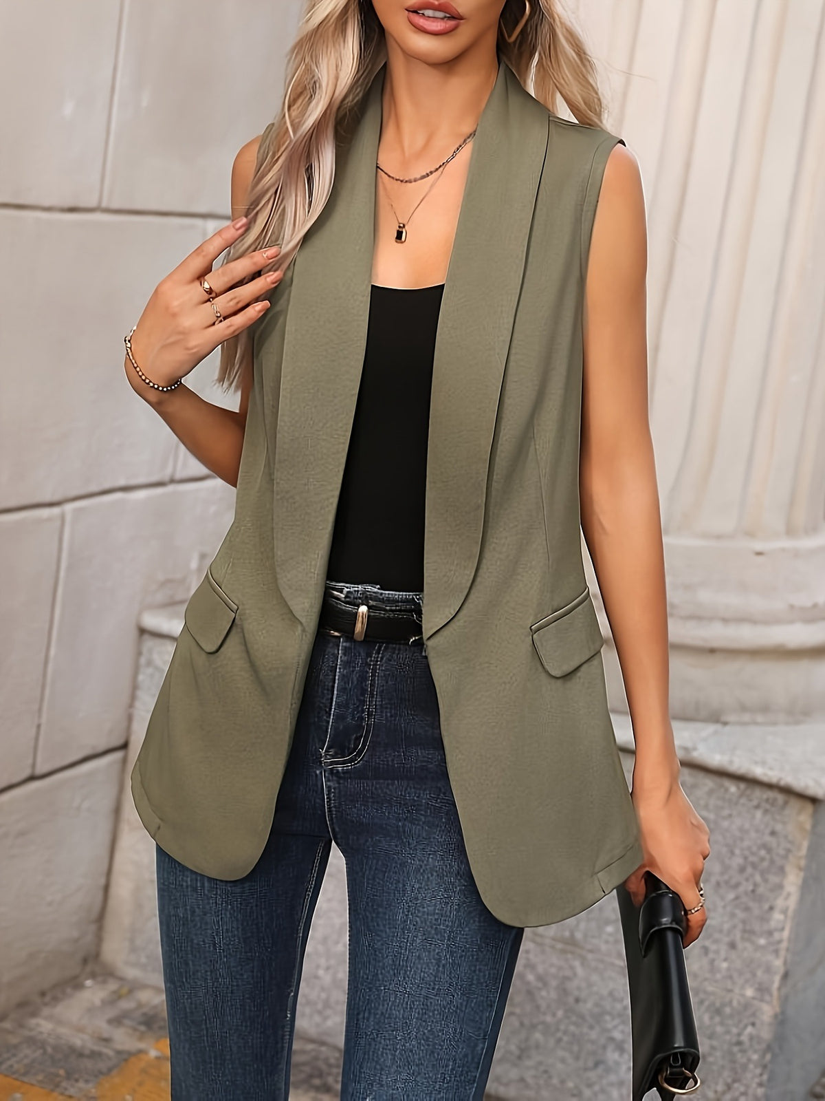 Sleeveless Shawl Collar Vest Coat - Lilixa.store