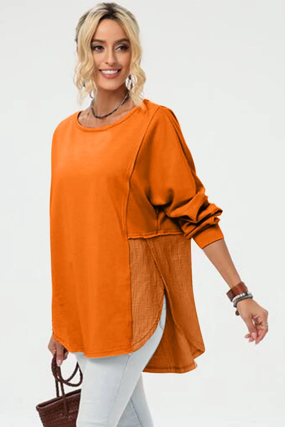 Double Take Full Size Long Sleeve High-Low T-Shirt - Lilixa.store