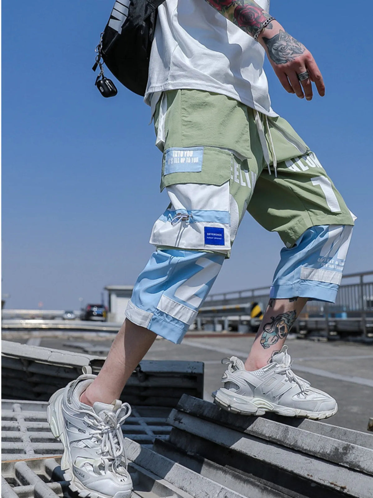 Men's Plus Size Color Block Cargo Pants, view 3