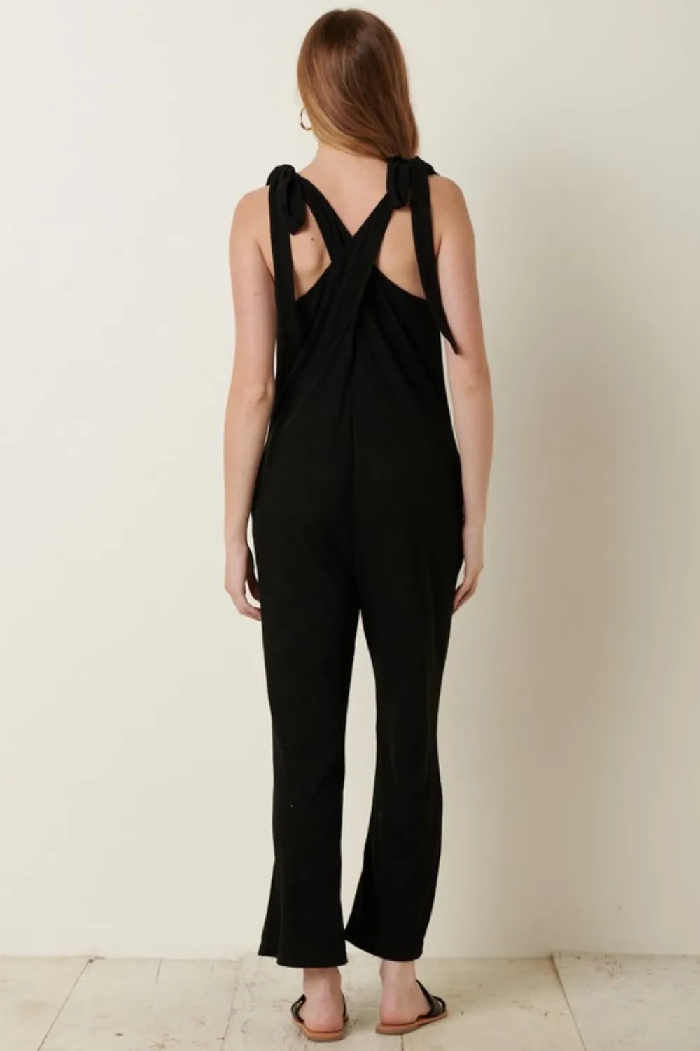 Mittoshop Rib Knit V-Neck Cross Back Jumpsuit - Lilixa.store