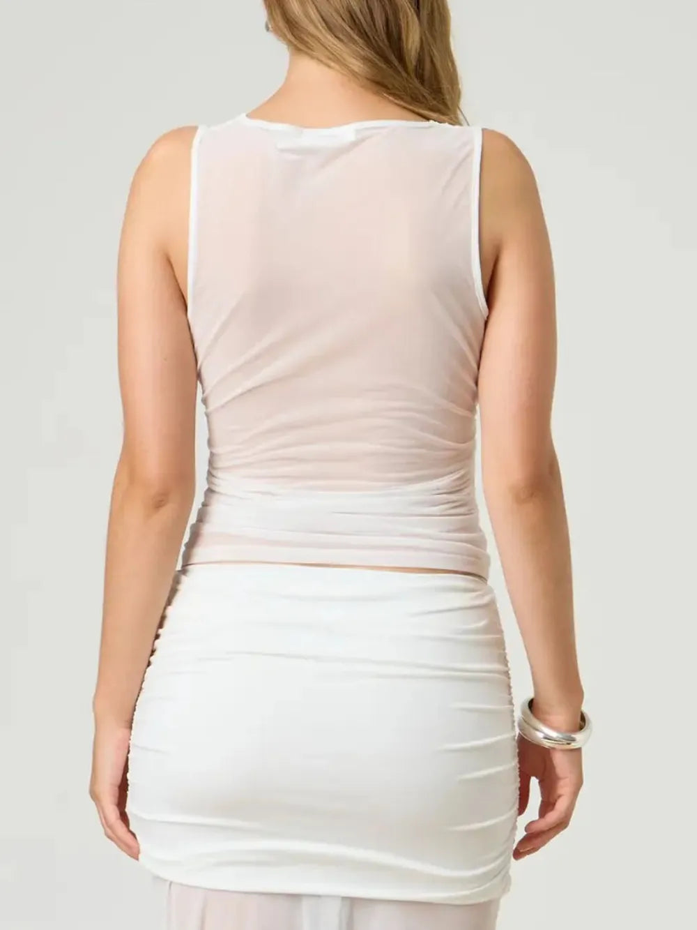 Ruched Round Neck Tank - Lilixa.store
