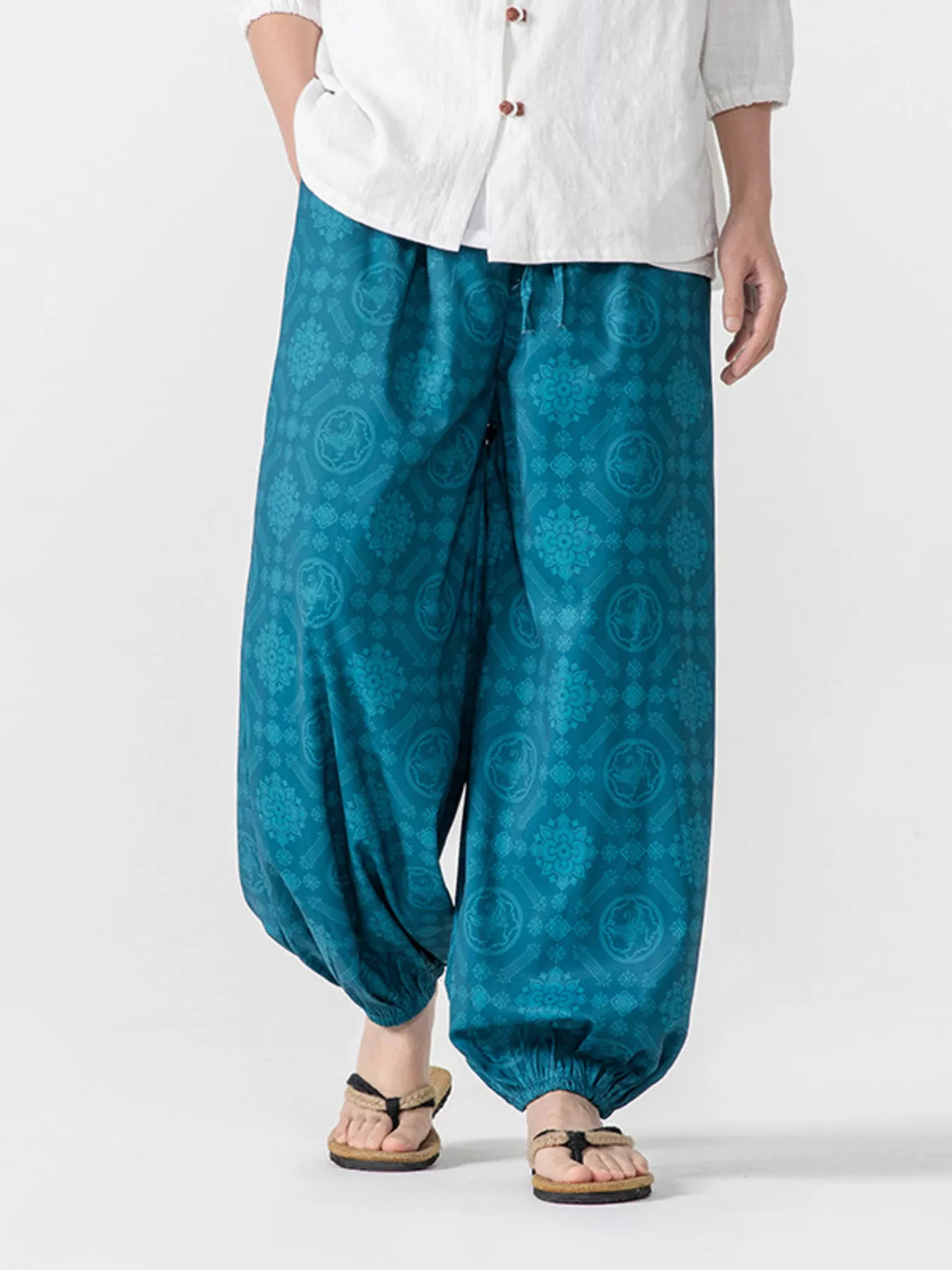 Men's Plus Size Diamond Patterned Harem Pants in Green