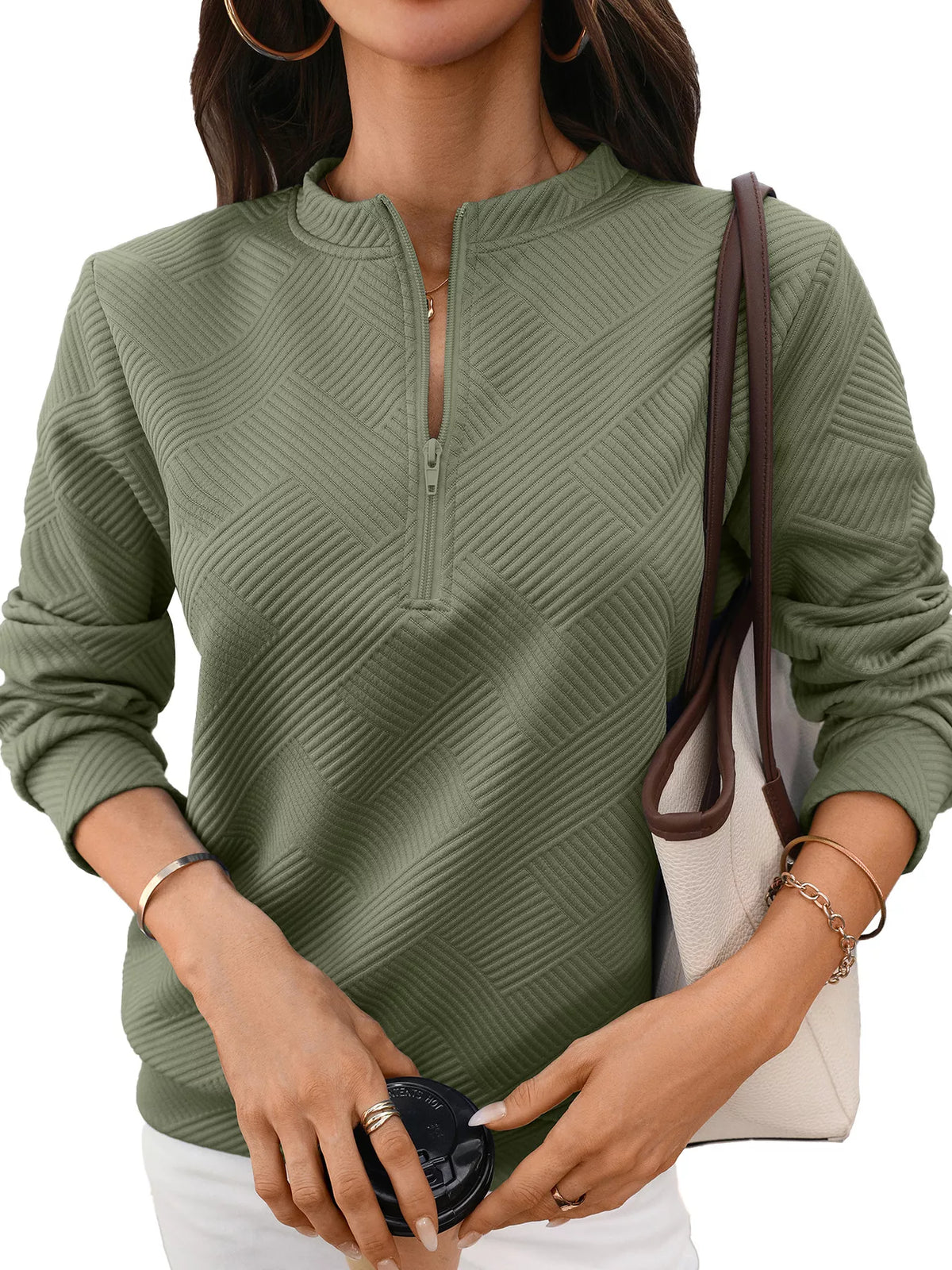 Textured Quarter-Zip Sweatshirt - Lilixa.store