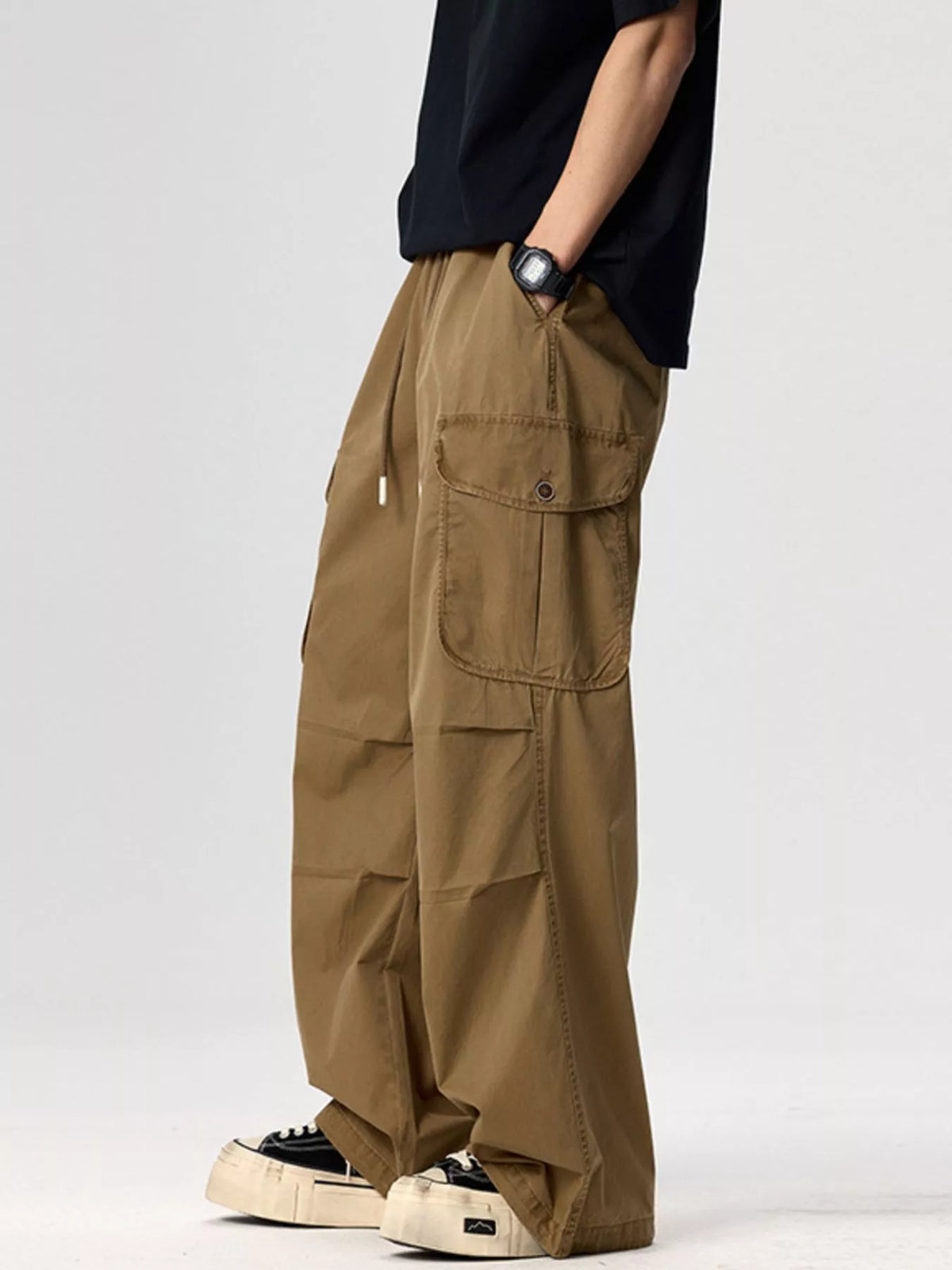 Men's Plus Size Drawstring Wide Leg Cargo Pants, view 5