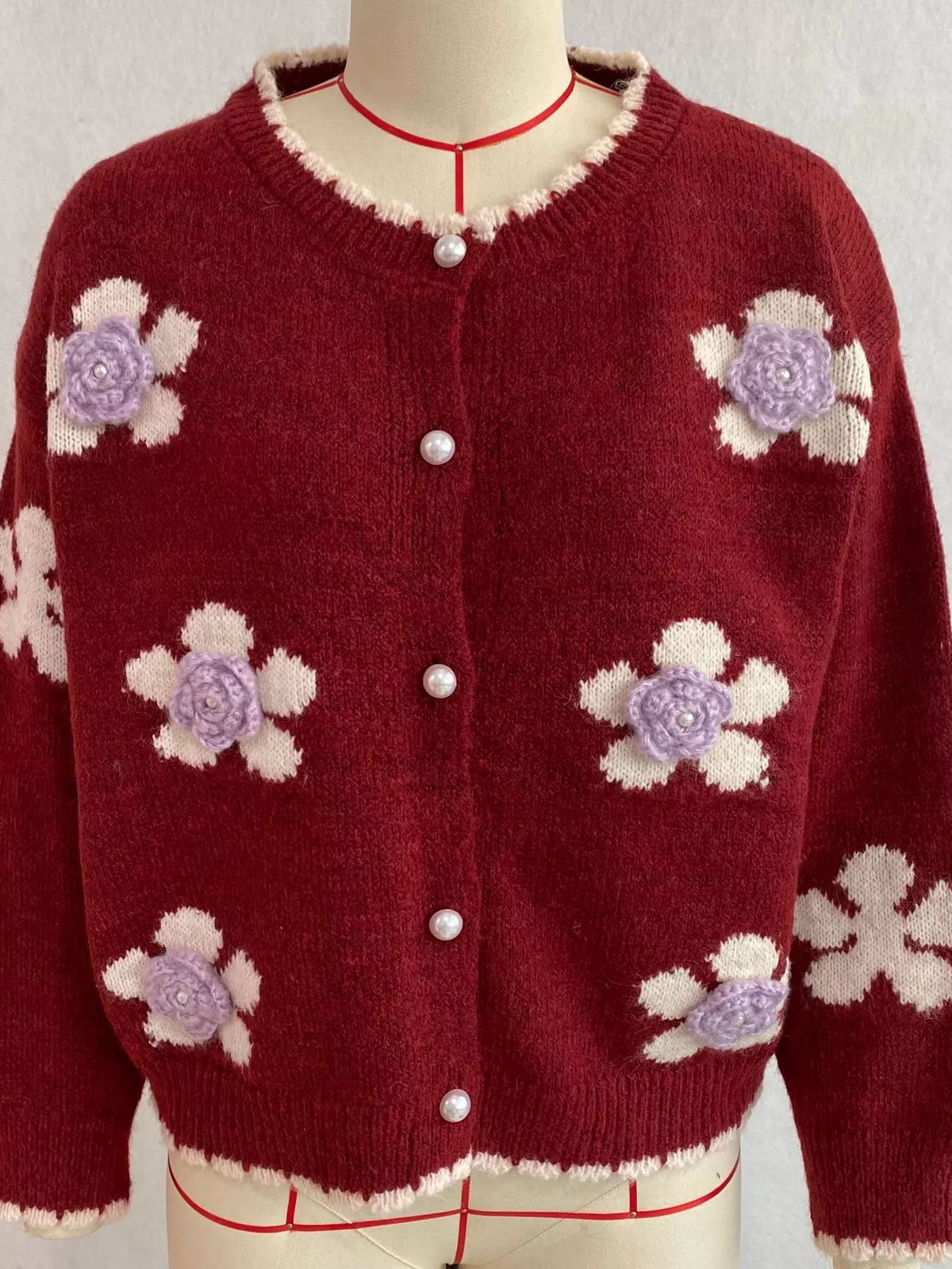 Floral Applique Button-Down Knit Cardigan, view 22