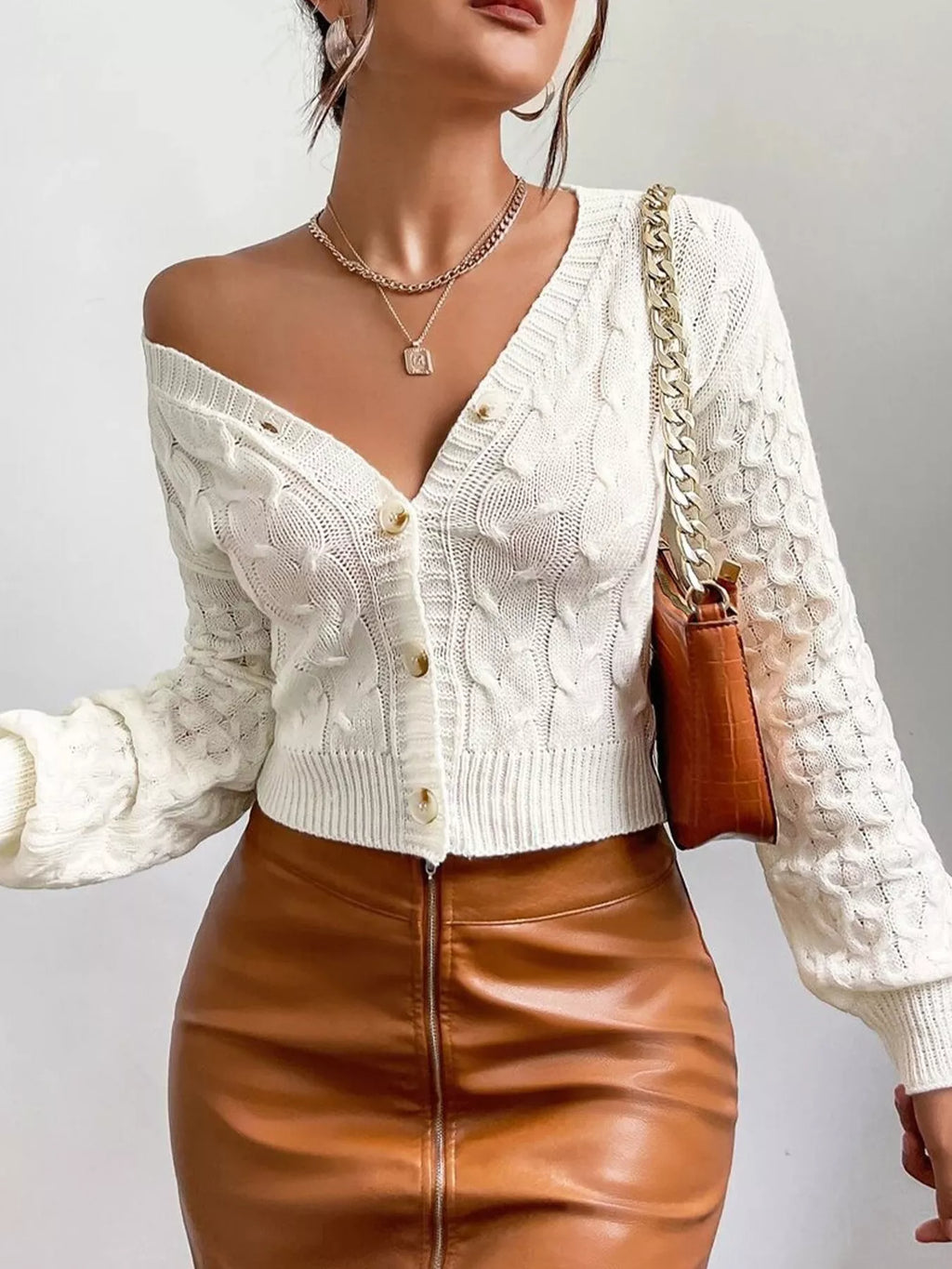 Cable Knit Button-Down Cardigan - Lilixa.store