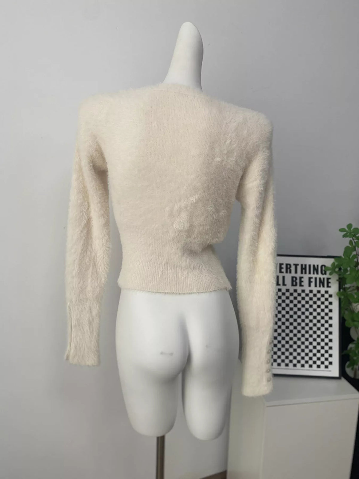 Soft Fuzzy Button-Down Cropped Cardigan, view 10