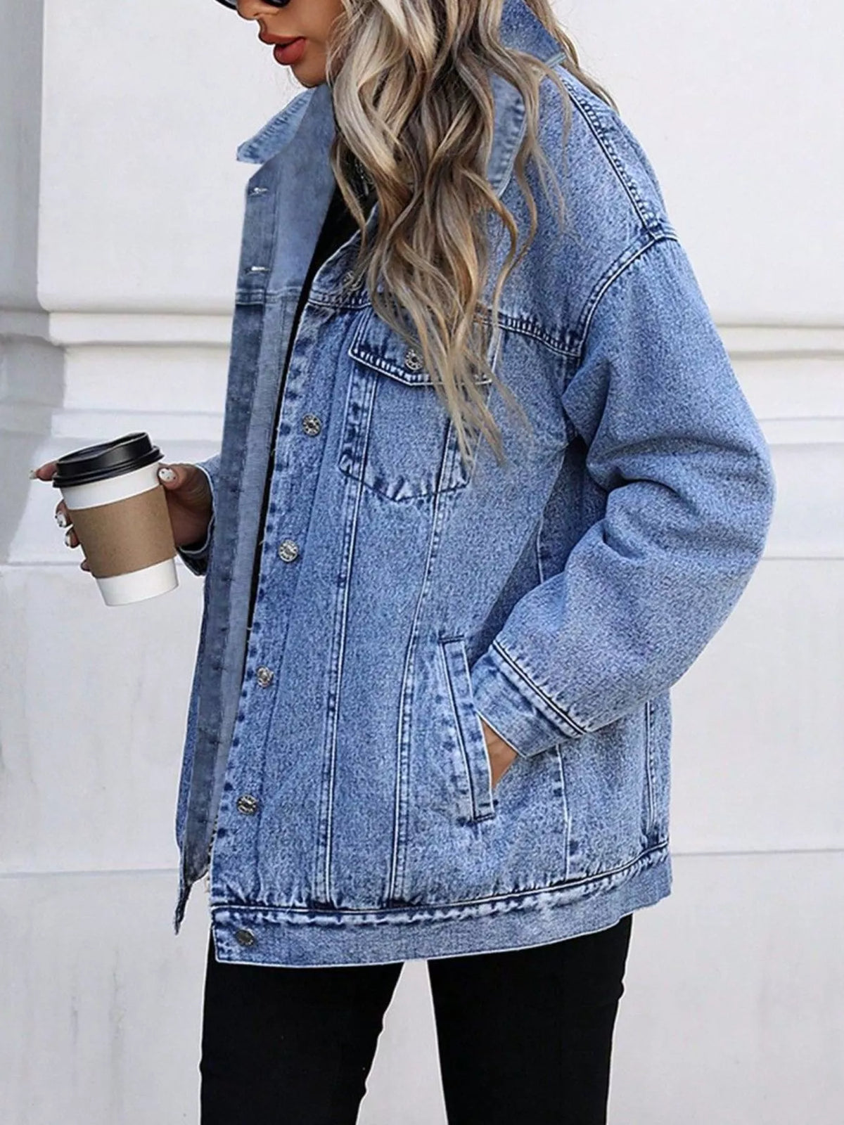 Washed Button Up Oversized Denim Jacket - Lilixa.store