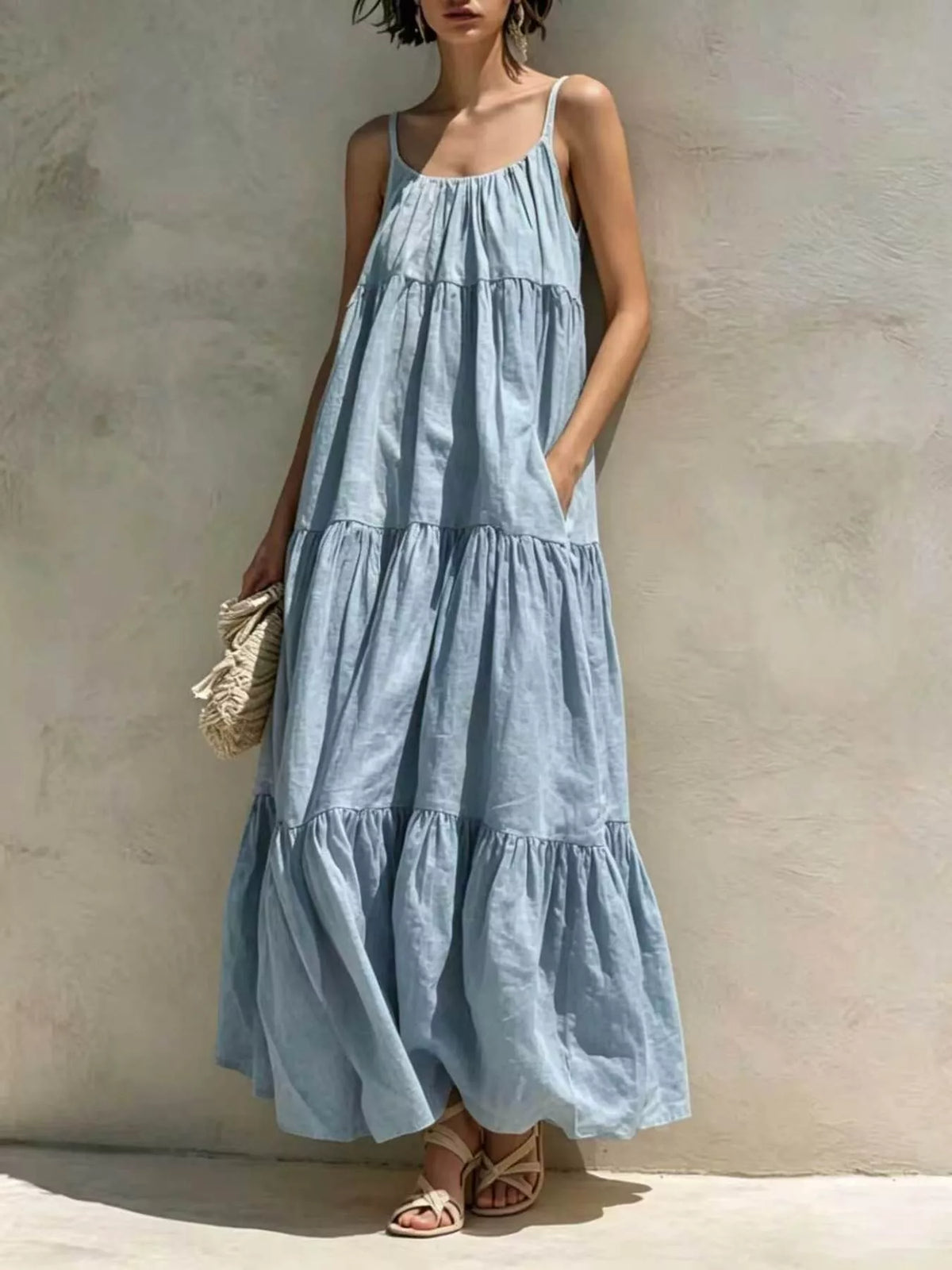 Tiered Scoop Neck Maxi Dress - Lilixa.store