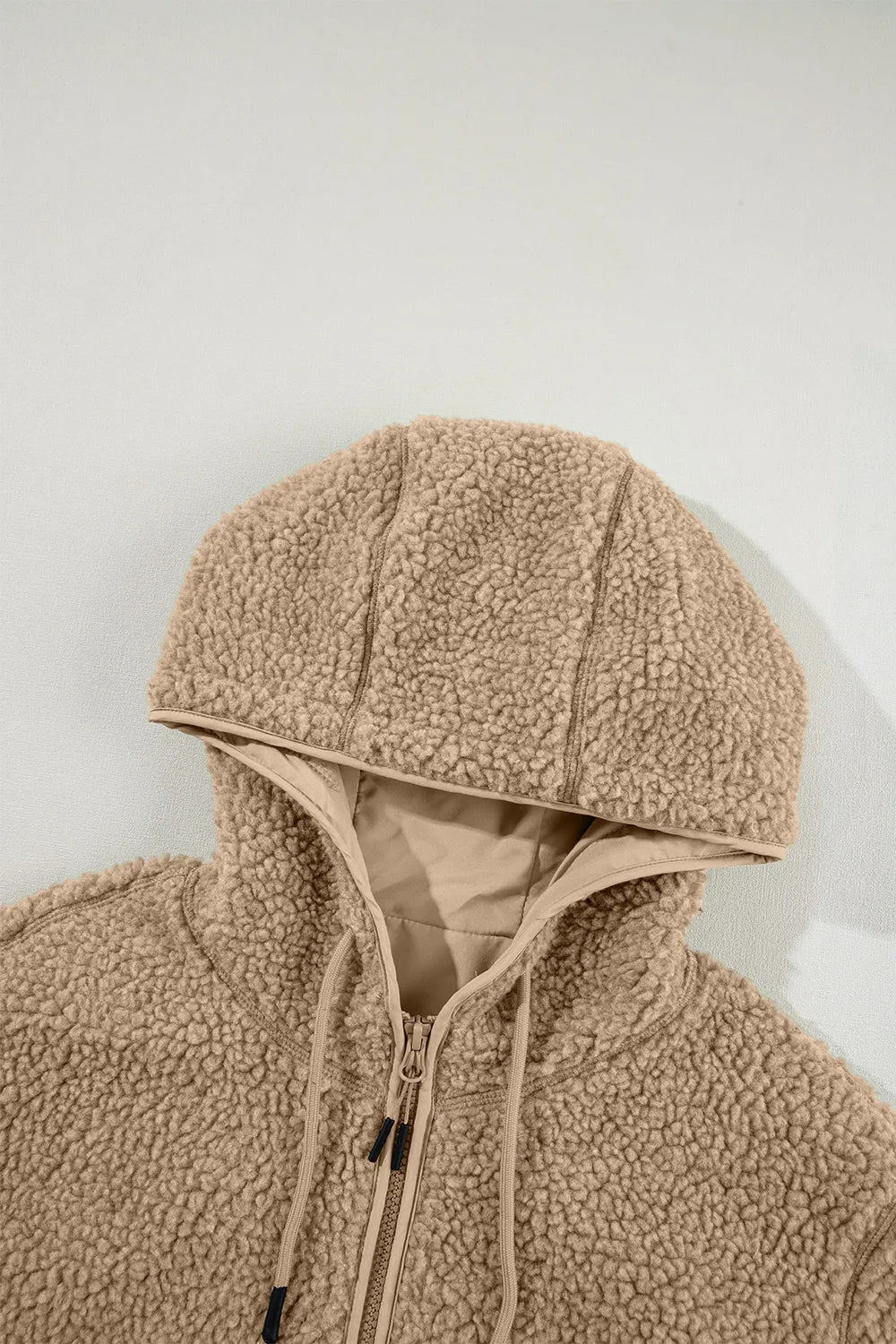 Drawstring Fleece Zip Up Hooded Jacket, view 8