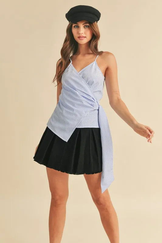 Aemi + Co Side Knotted Surplice Striped Cami - Lilixa.store