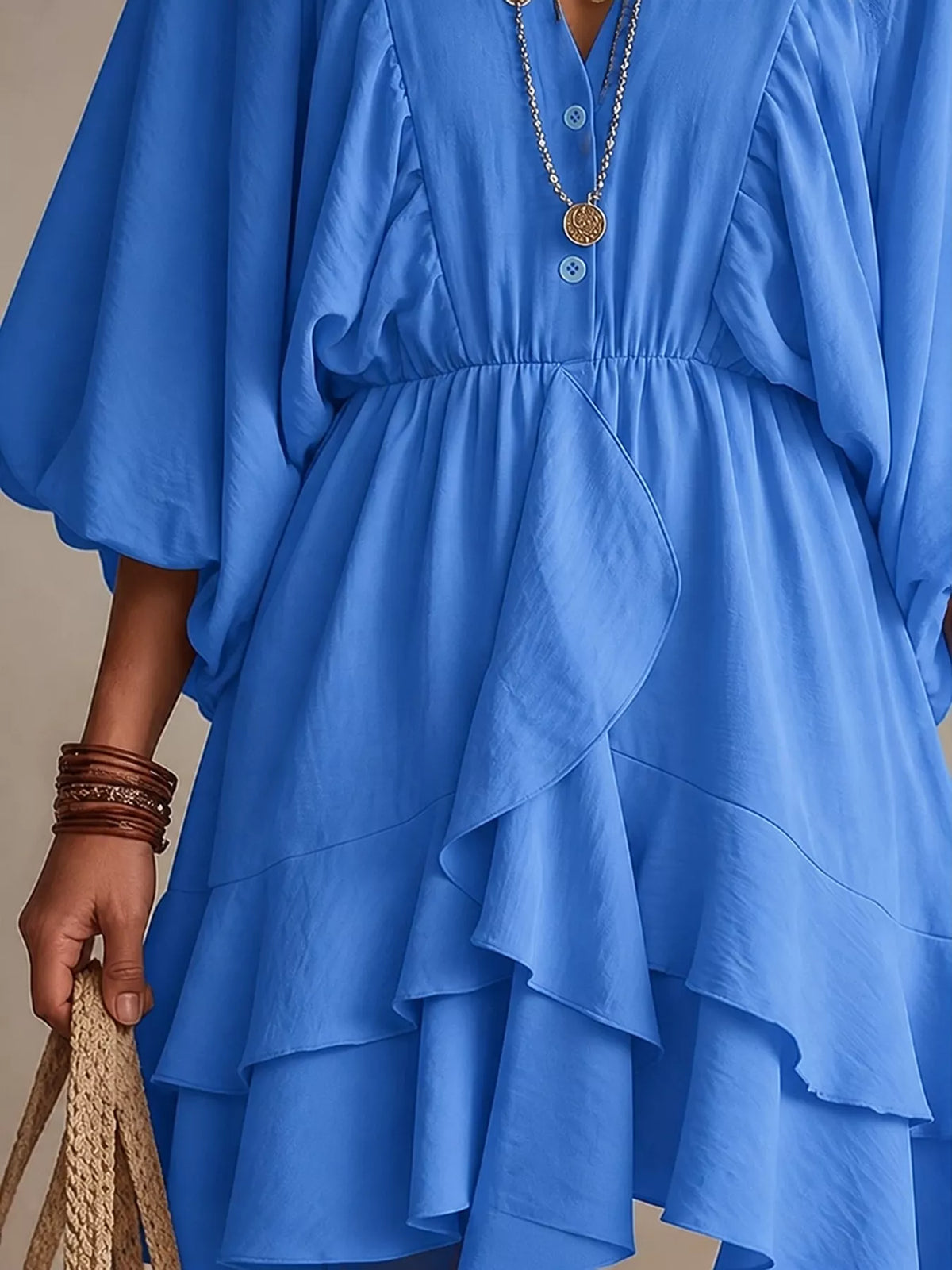 Ruffled Balloon Sleeve Mini Dress - Lilixa.store