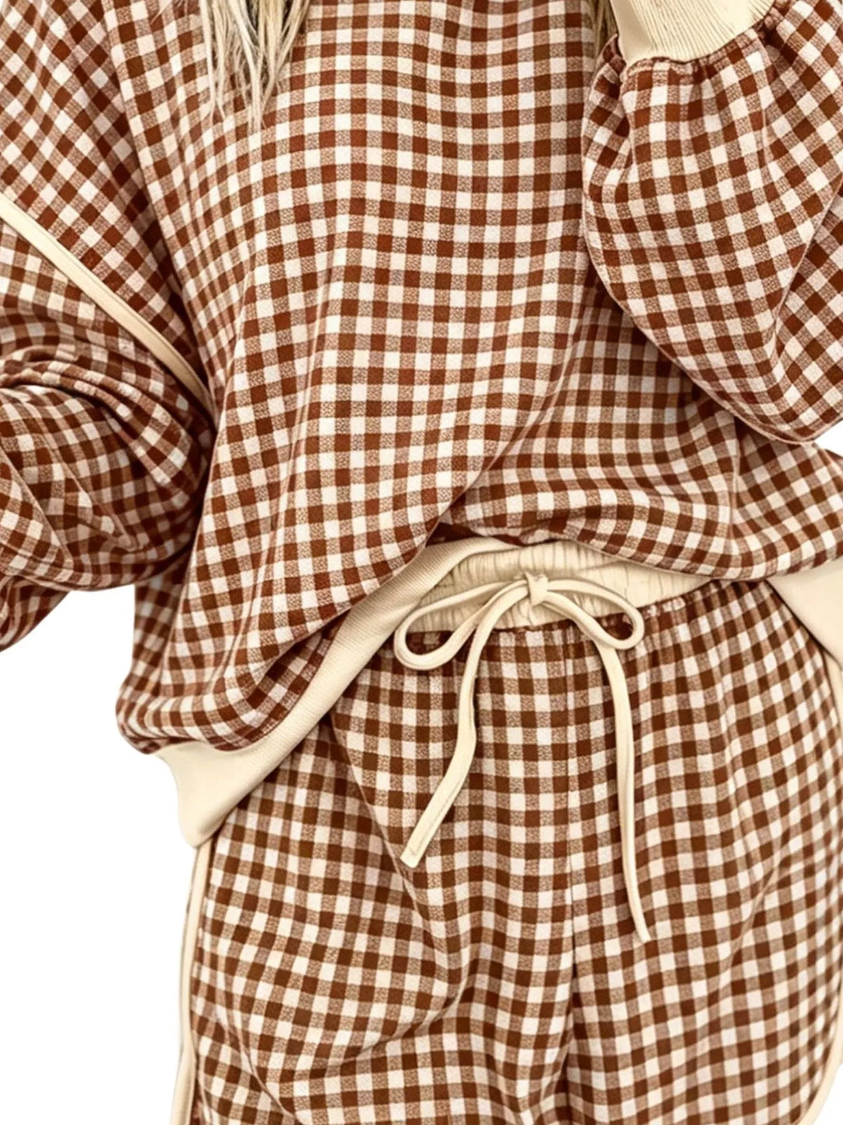 Plaid Long Sleeve Top and Shorts Set