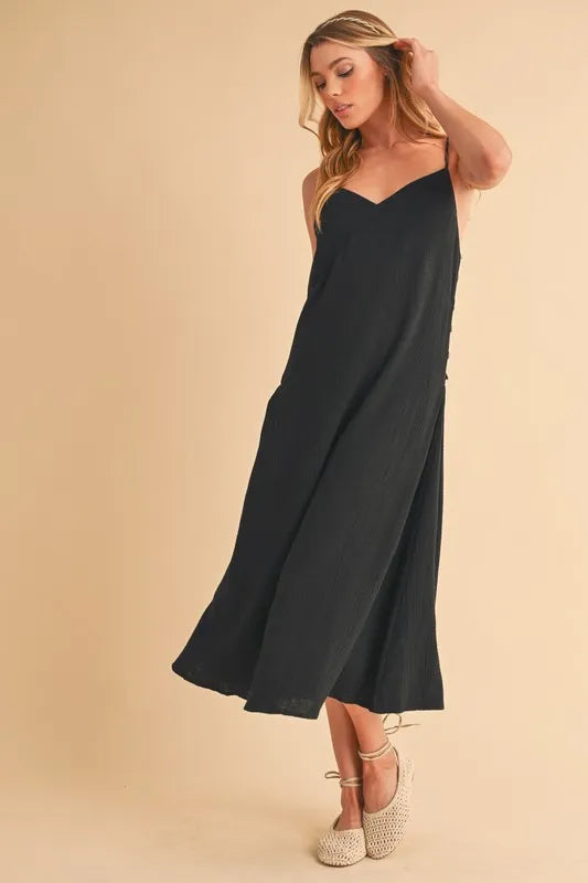 Aemi+Co Side Button Midi Cami Dress - Lilixa.store